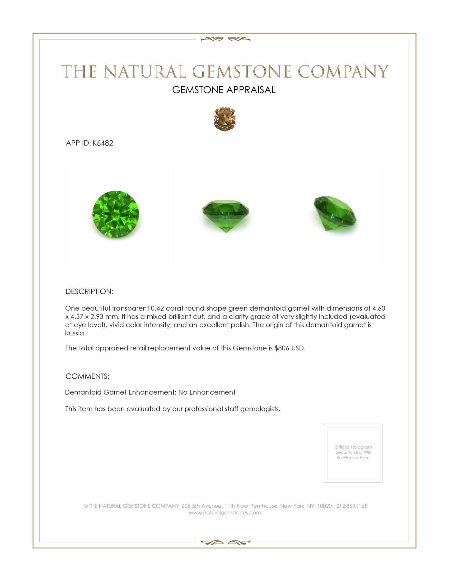 0.42 Ct. Demantoid Garnet from Russia