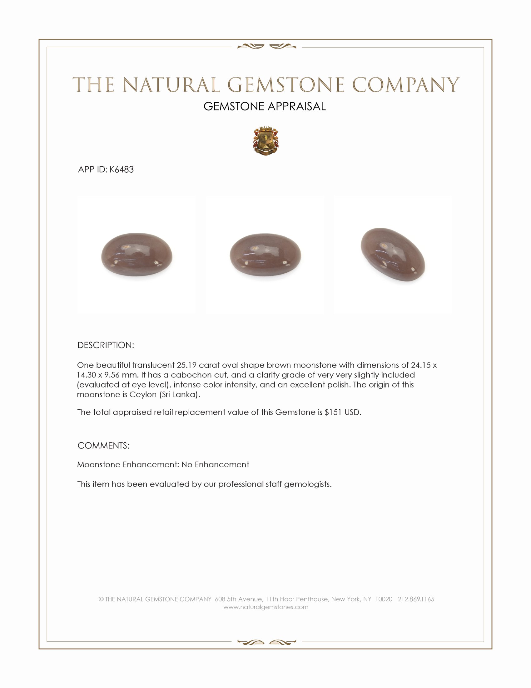 25.19 Ct. Cabochon Moonstone from Ceylon (Sri Lanka)