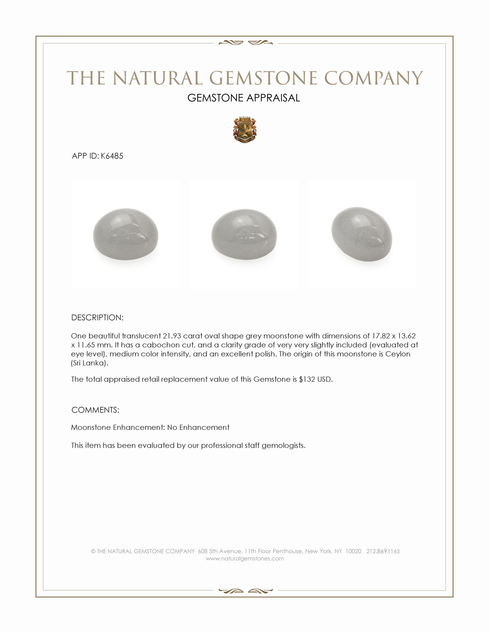 21.93 Ct. Cabochon Moonstone from Ceylon (Sri Lanka)