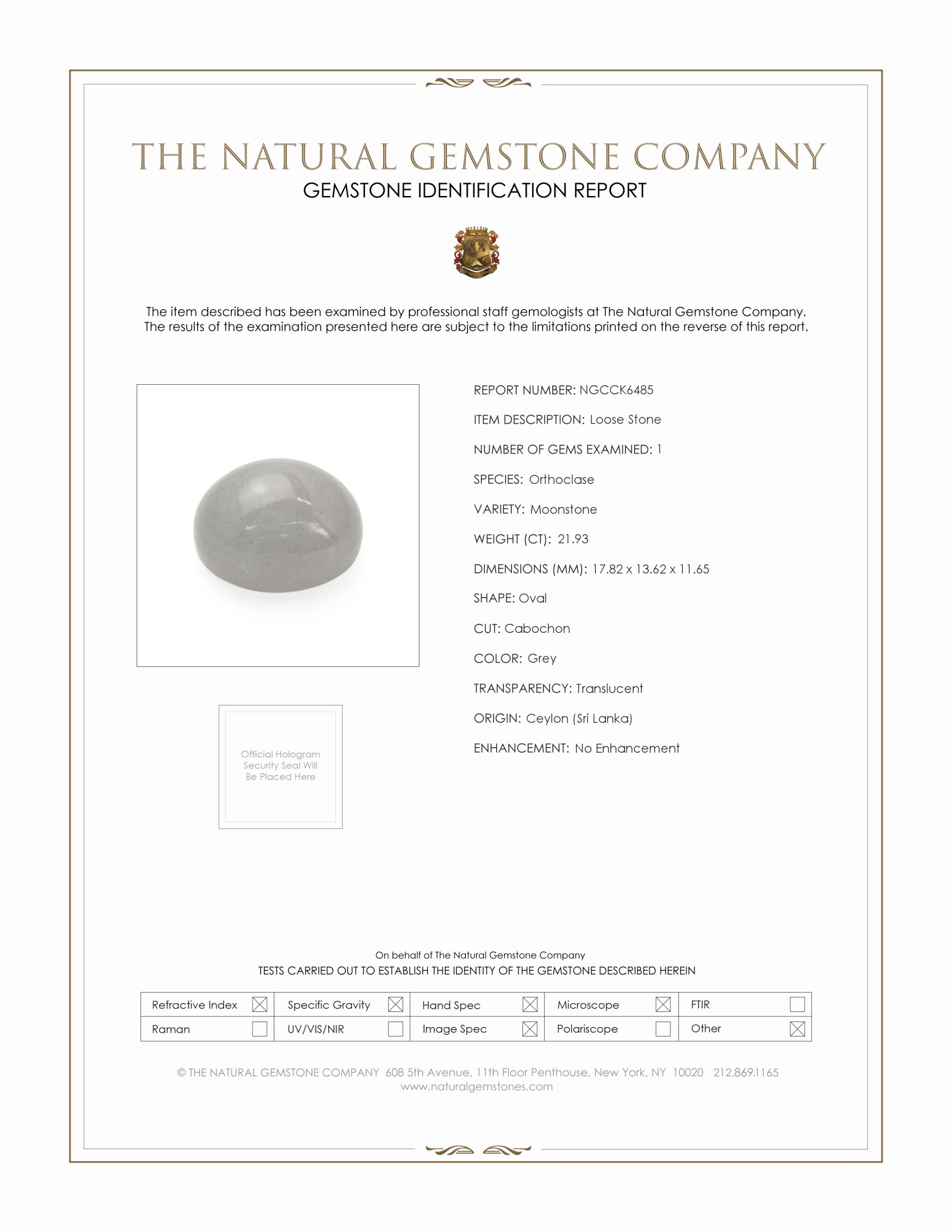 21.93 Ct. Grey Cabochon Moonstone from Ceylon (Sri Lanka)