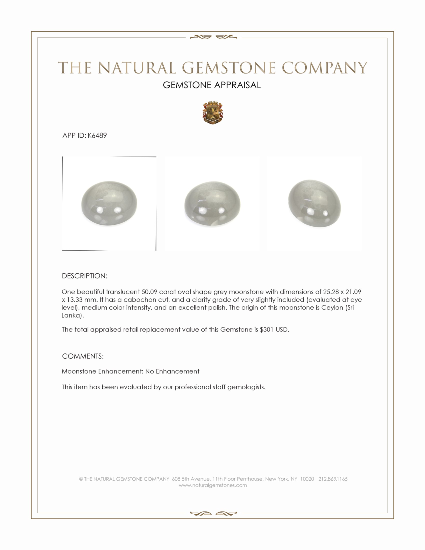 50.09 Ct. Cabochon Moonstone from Ceylon (Sri Lanka)