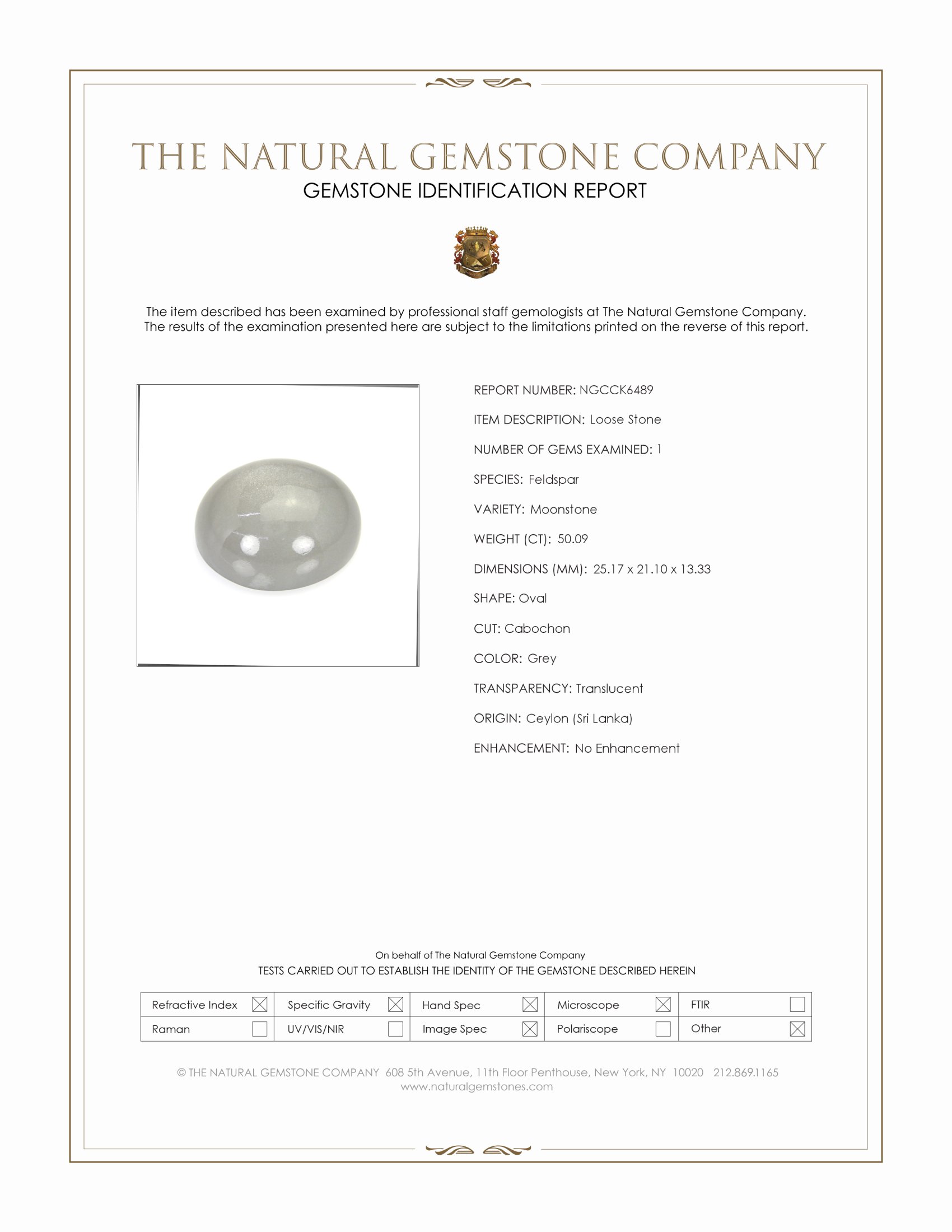 50.09 Ct. Grey Cabochon Moonstone from Ceylon (Sri Lanka)