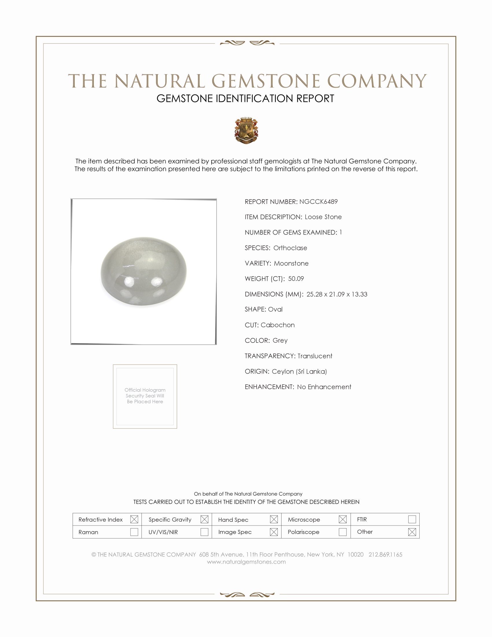 50.09 Ct. Cabochon Moonstone from Ceylon (Sri Lanka)