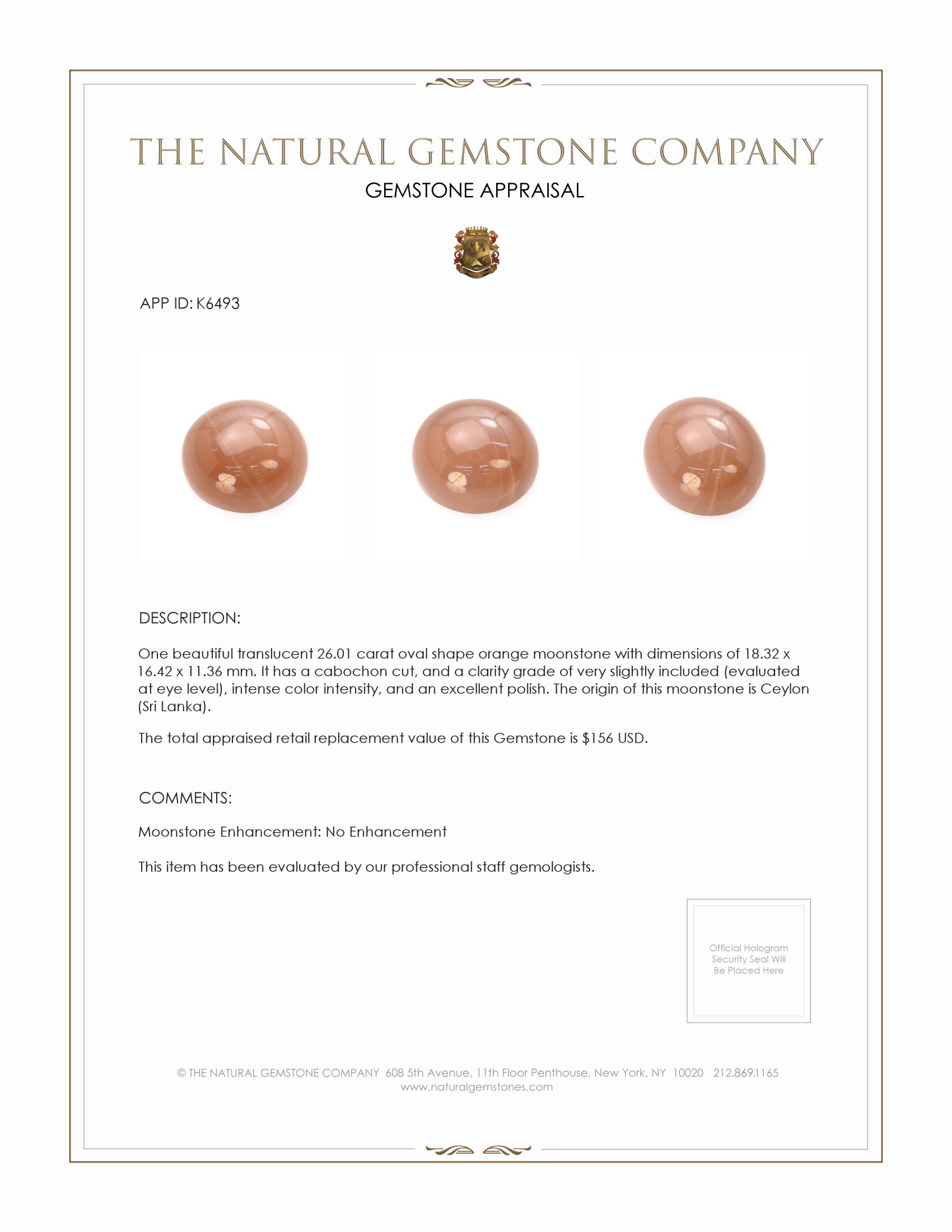 26.01 Ct. Cabochon Moonstone from Ceylon (Sri Lanka)