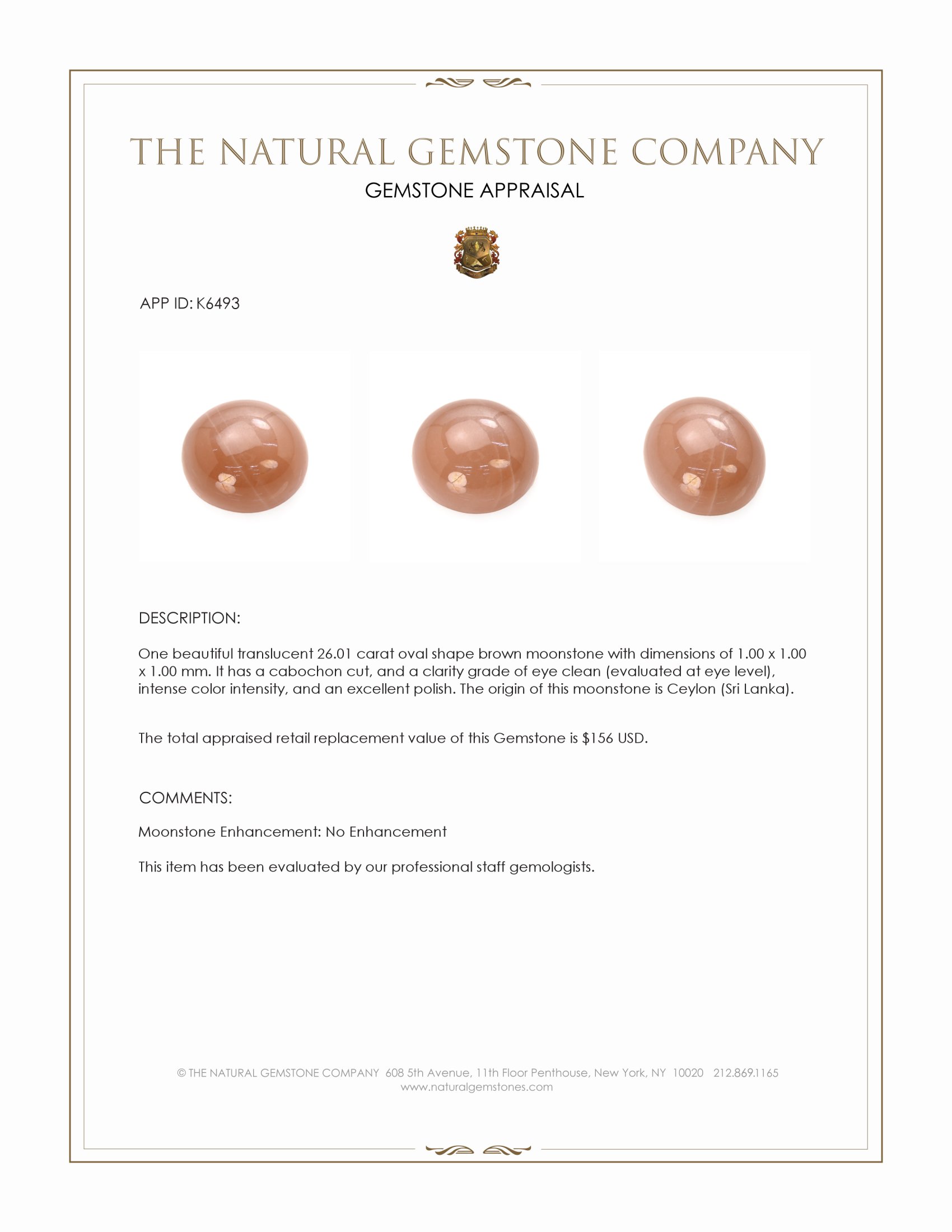 26.01 Ct. Cabochon Moonstone from Ceylon (Sri Lanka)