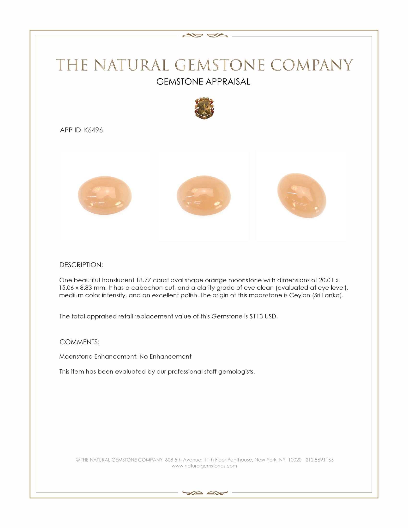 18.77 Ct. Cabochon Moonstone from Ceylon (Sri Lanka)