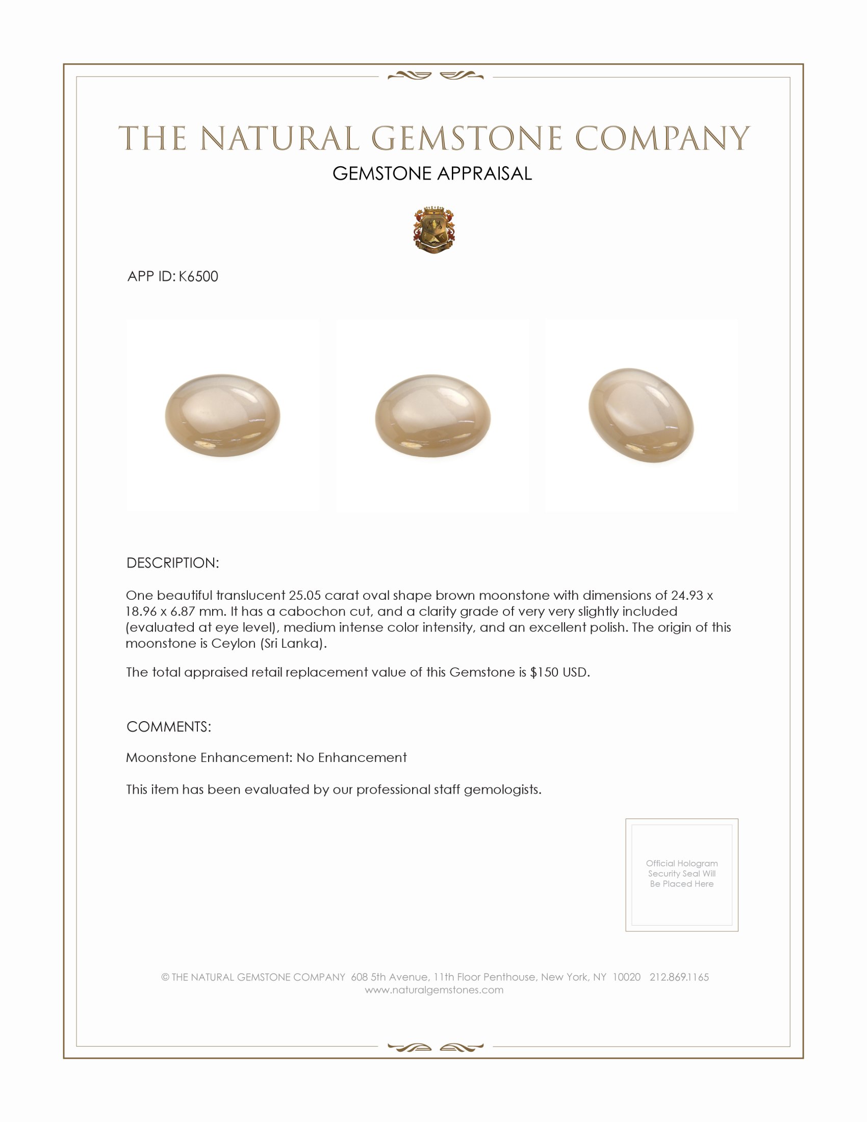 25.05 Ct. Cabochon Moonstone from Ceylon (Sri Lanka)