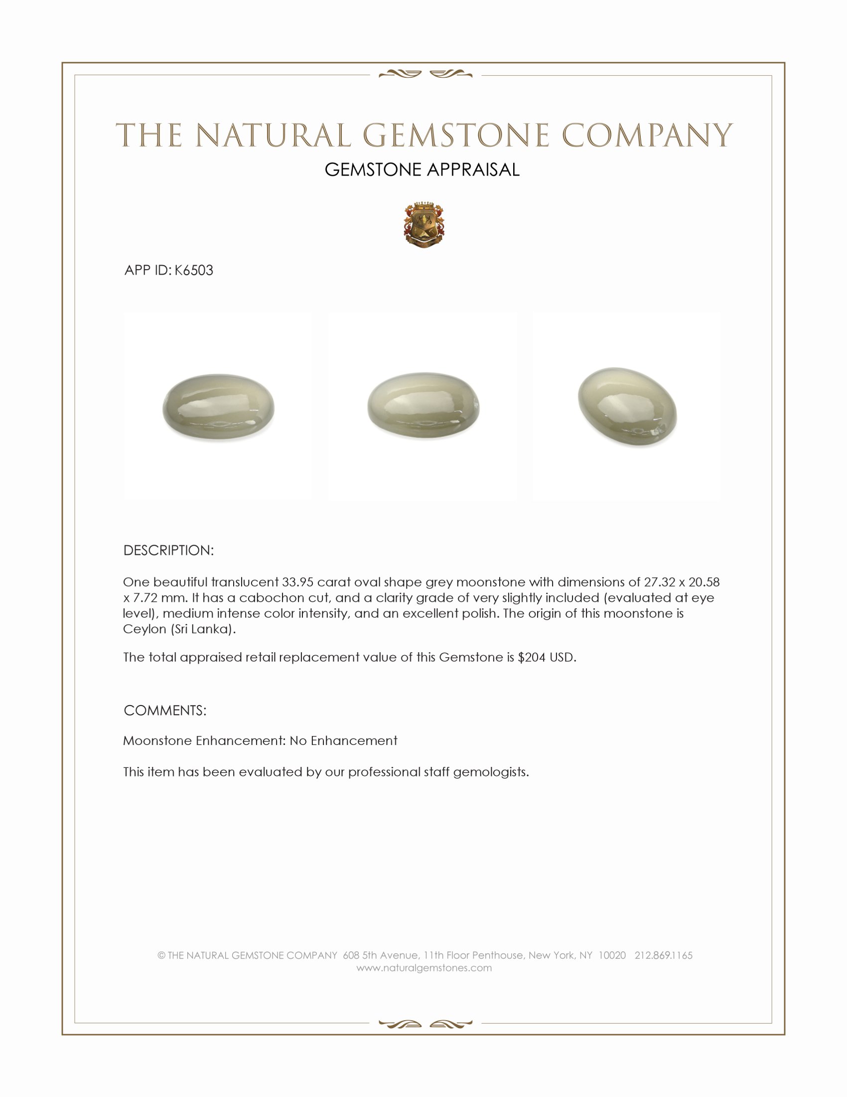 33.95 Ct. Cabochon Moonstone from Ceylon (Sri Lanka)