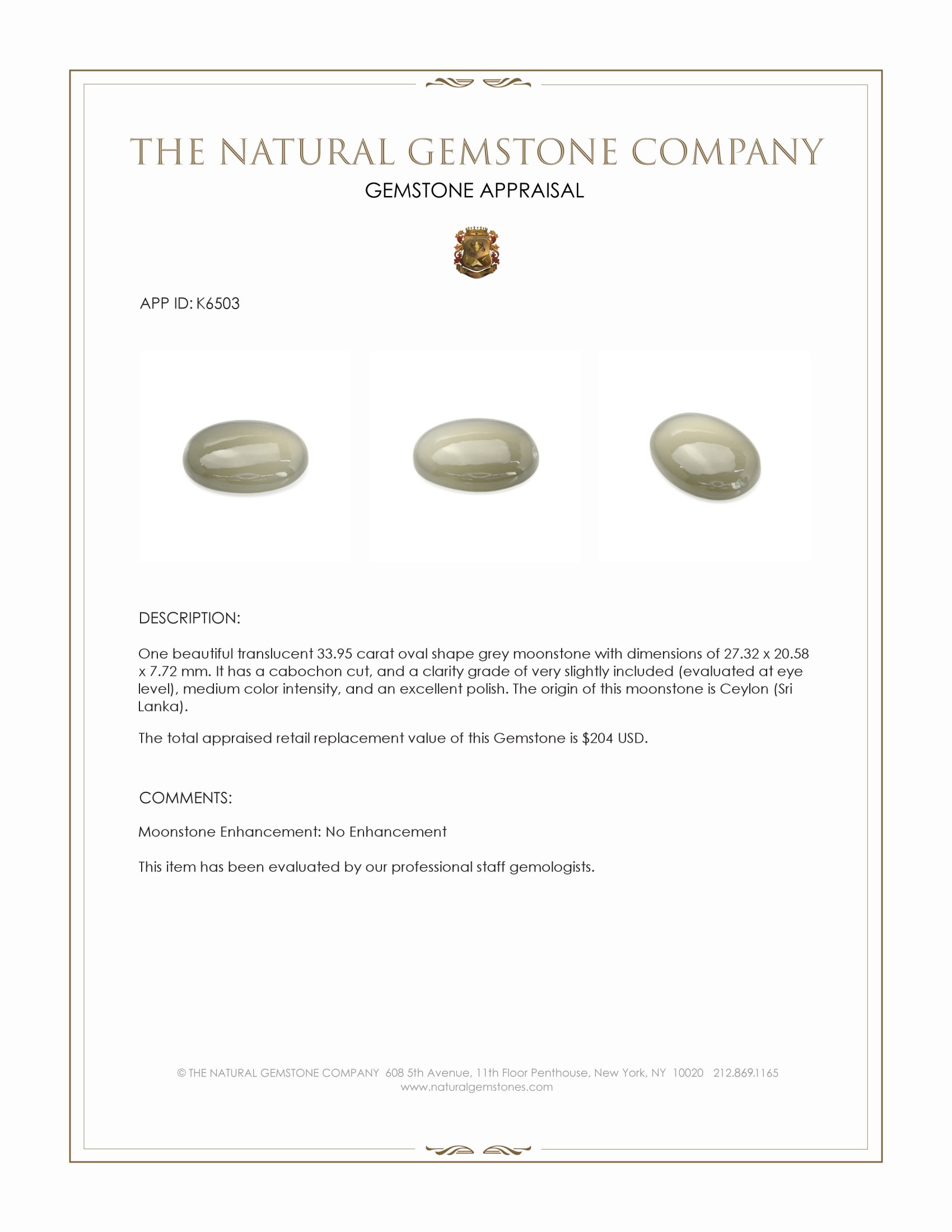 33.95 Ct. Cabochon Moonstone from Ceylon (Sri Lanka)