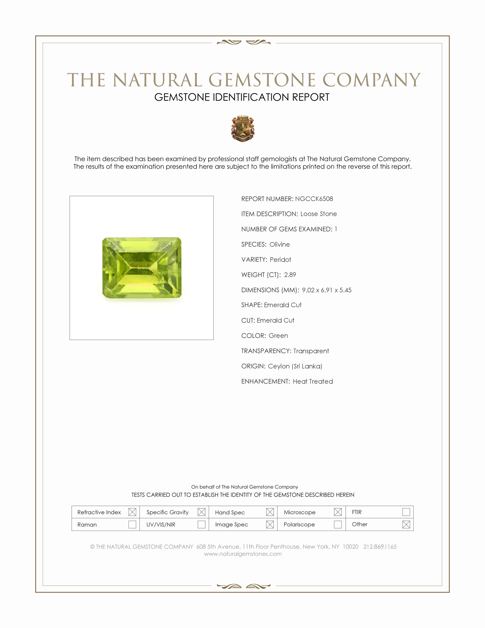 2.89 Ct. Green Peridot from Ceylon (Sri Lanka)