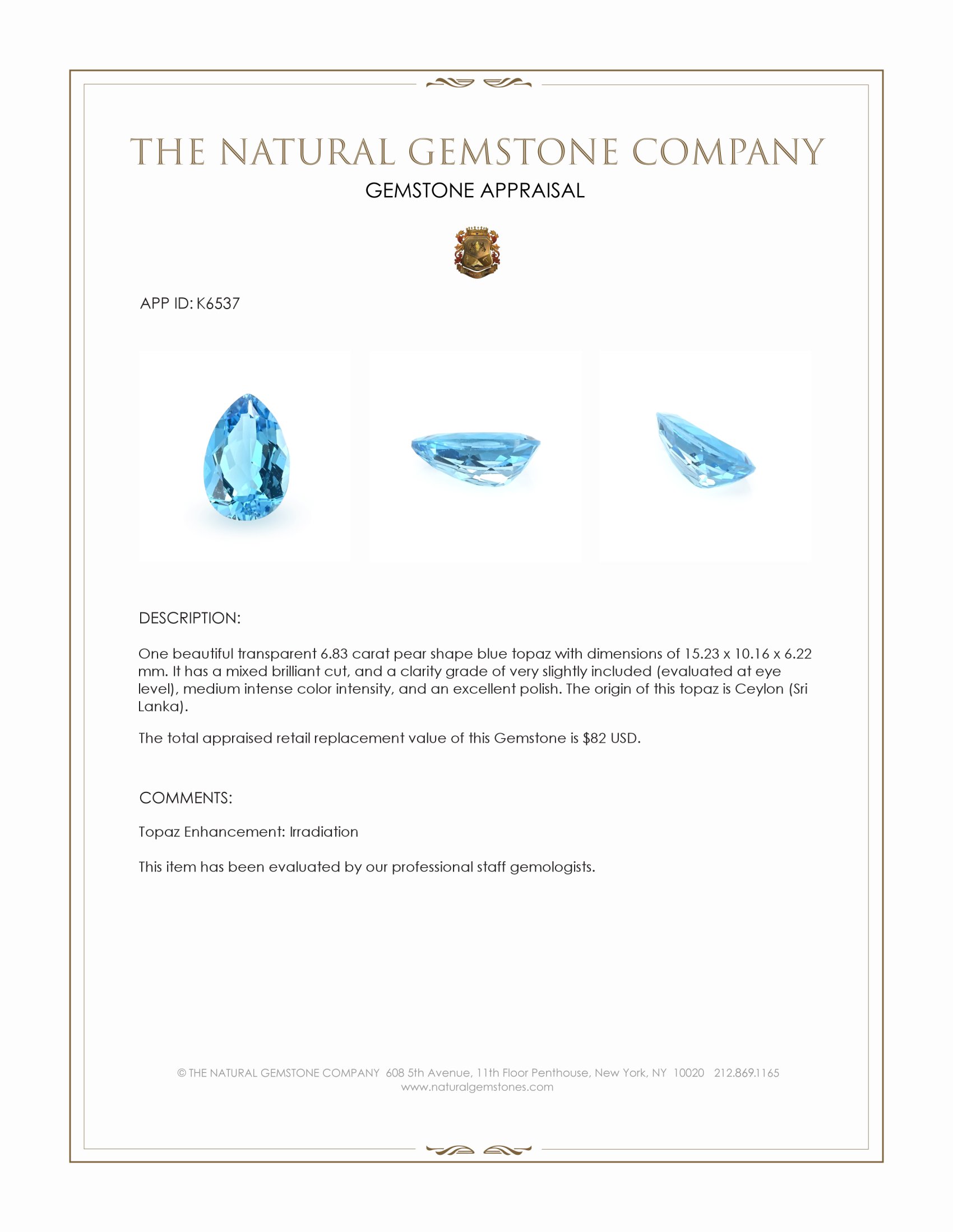 6.83 Ct. Topaz from Ceylon (Sri Lanka)