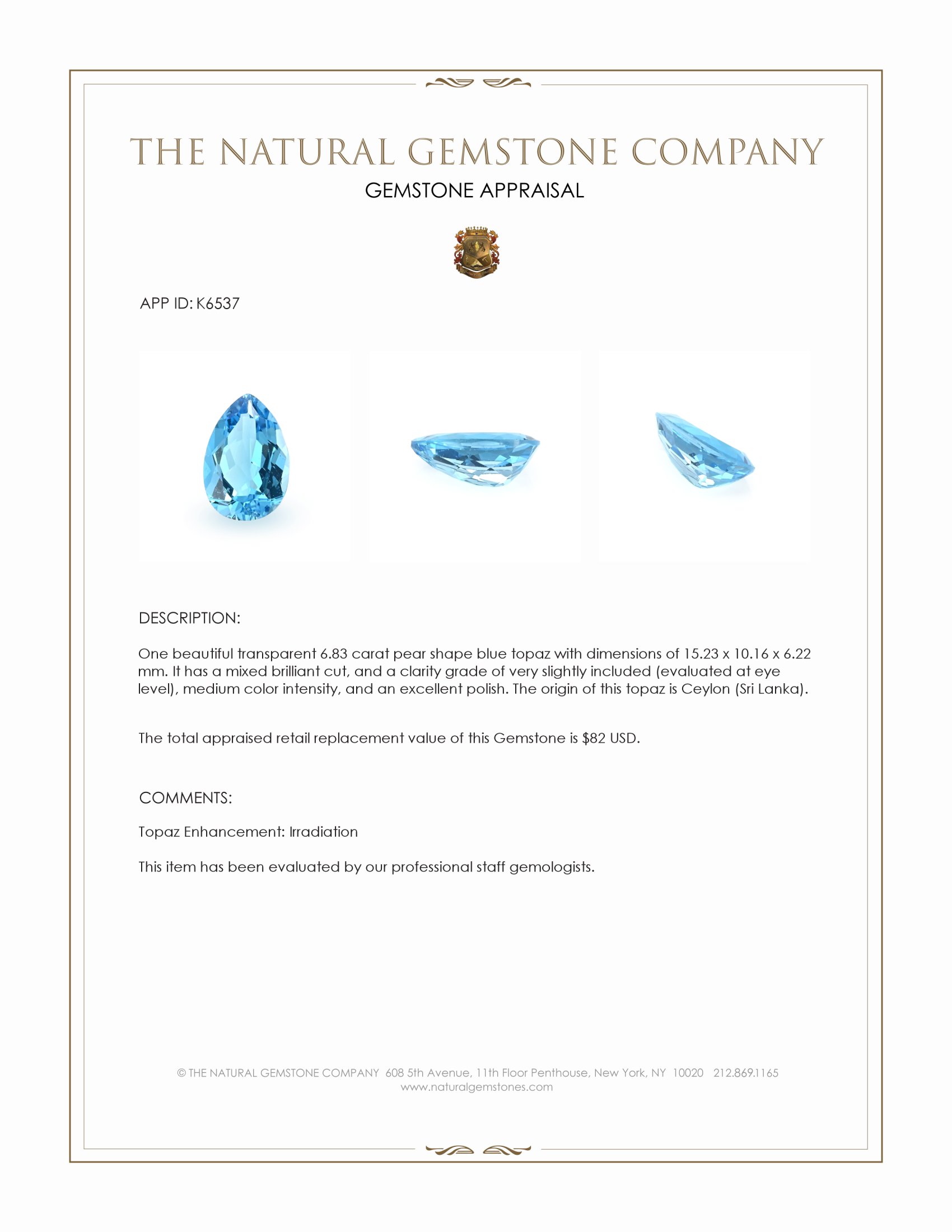 6.83 Ct. Topaz from Ceylon (Sri Lanka)
