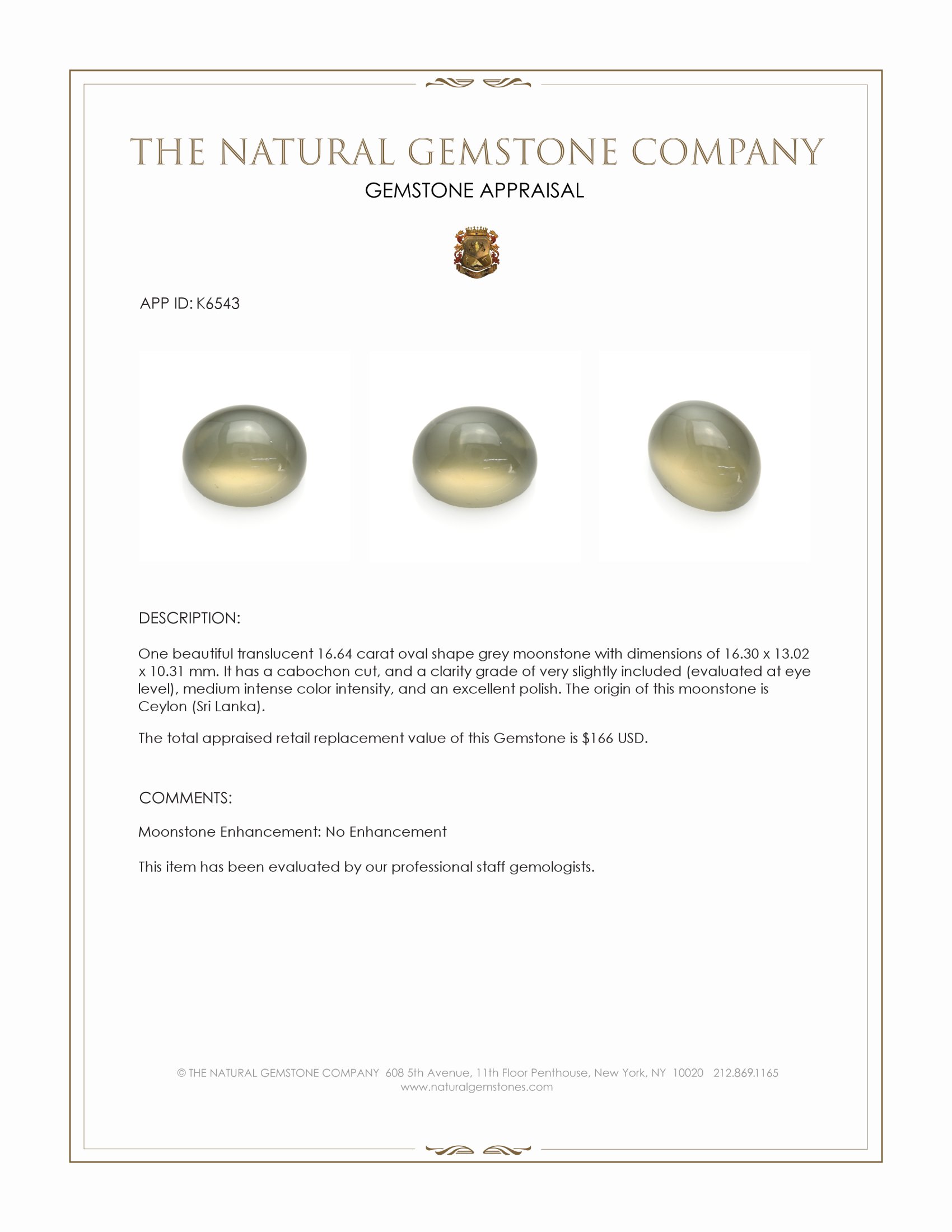 16.64 Ct. Cabochon Moonstone from Ceylon (Sri Lanka)