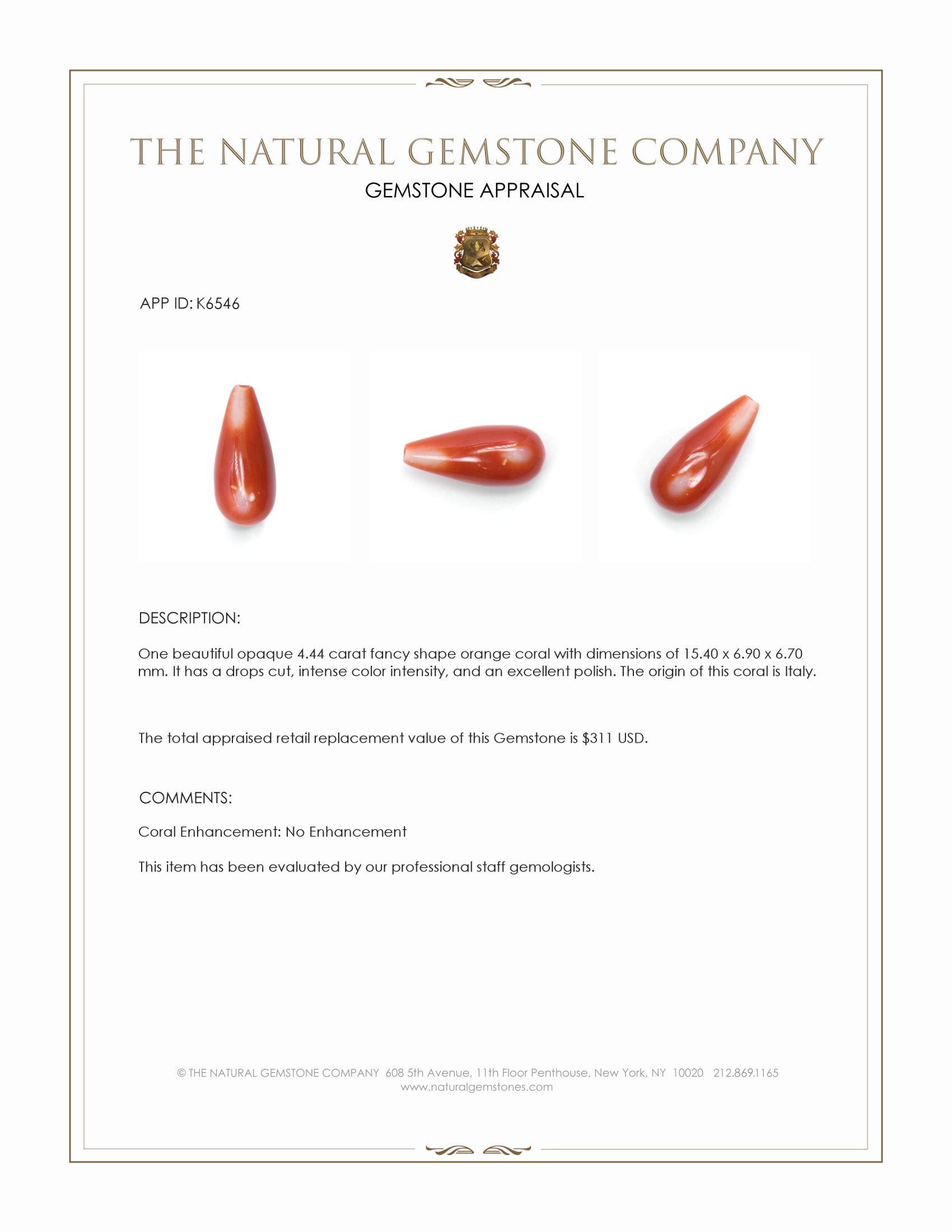 4.44 Ct. Coral from Italy