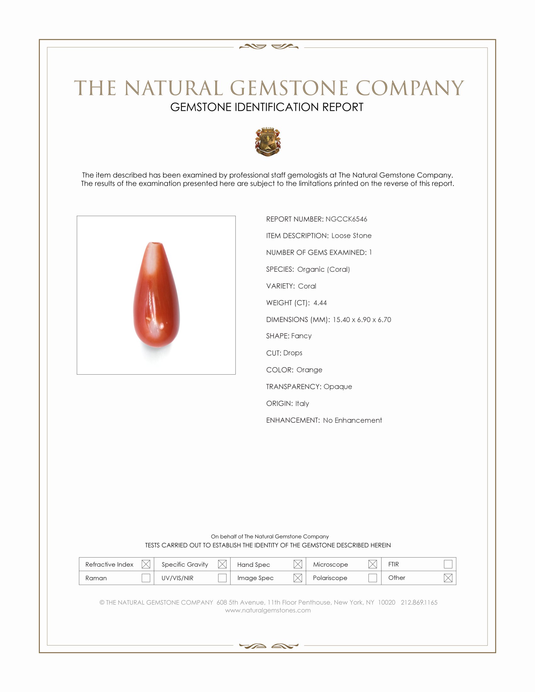 4.44 Ct. Orange Coral from Italy