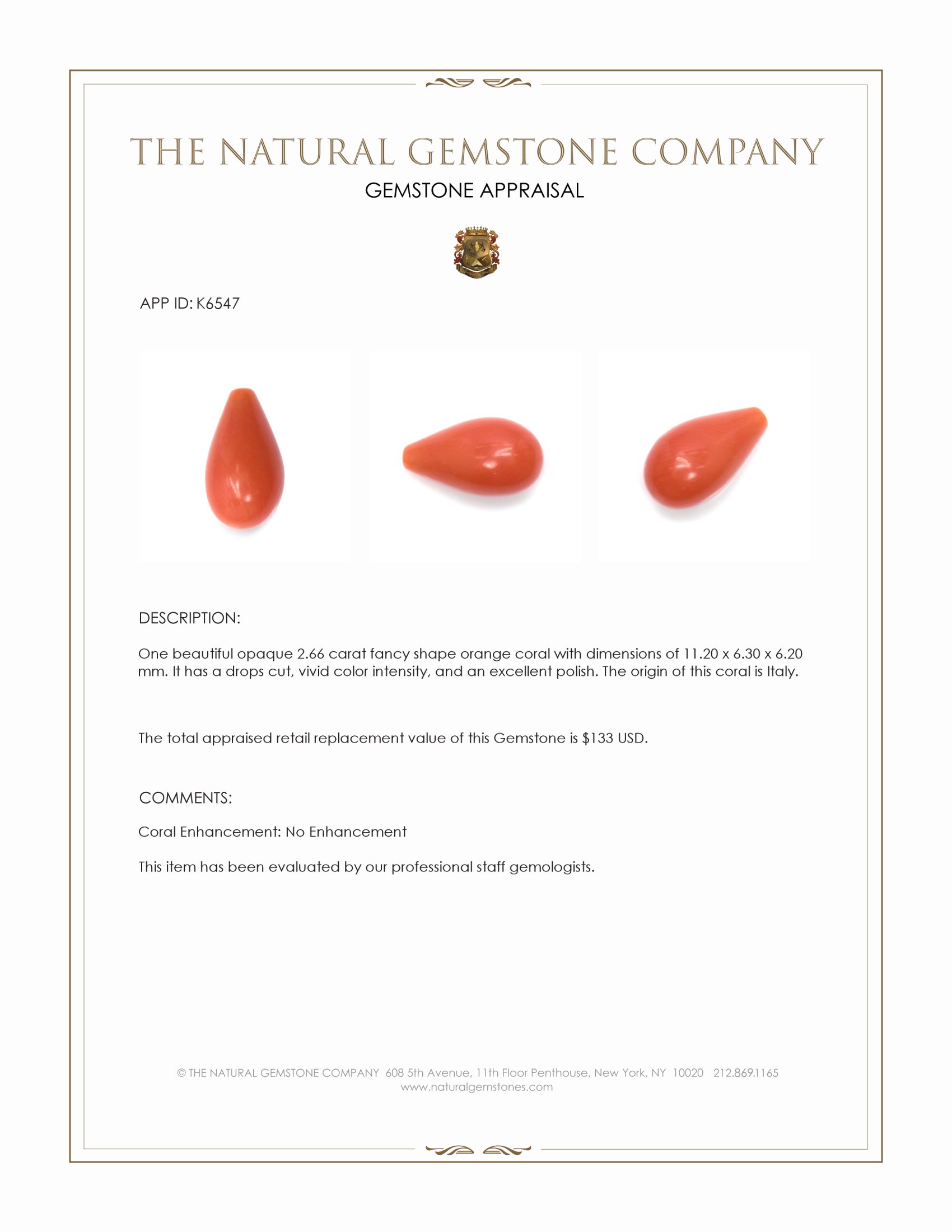 2.66 Ct. Coral from Italy