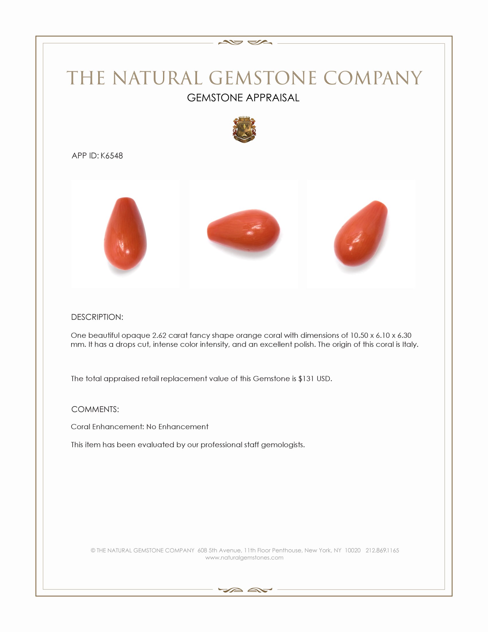 2.62 Ct. Coral from Italy