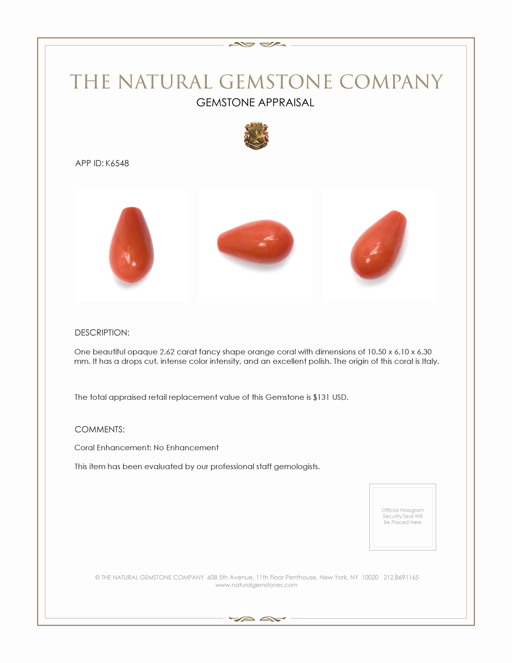 2.62 Ct. Coral from Italy