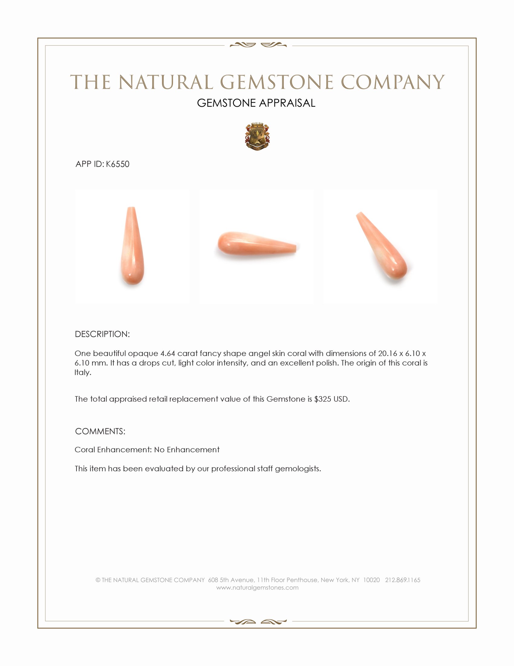 4.64 Ct. Coral from Italy