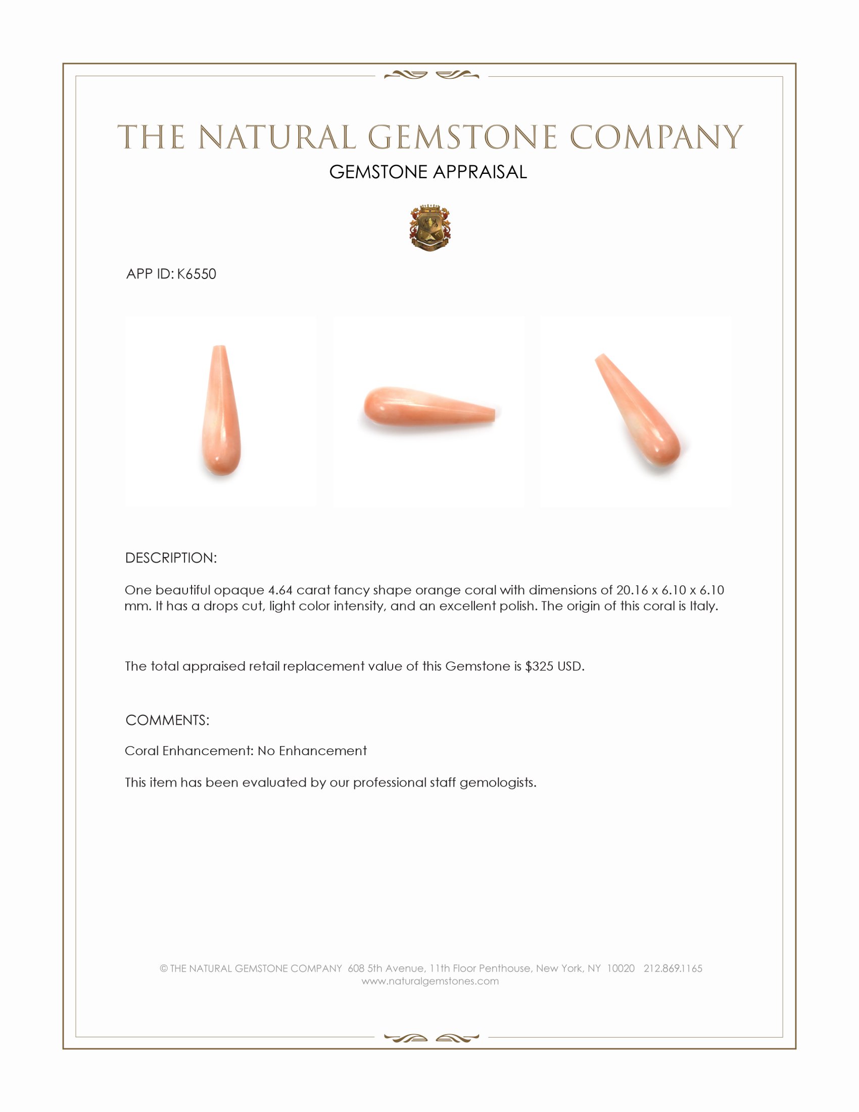 4.64 Ct. Coral from Italy