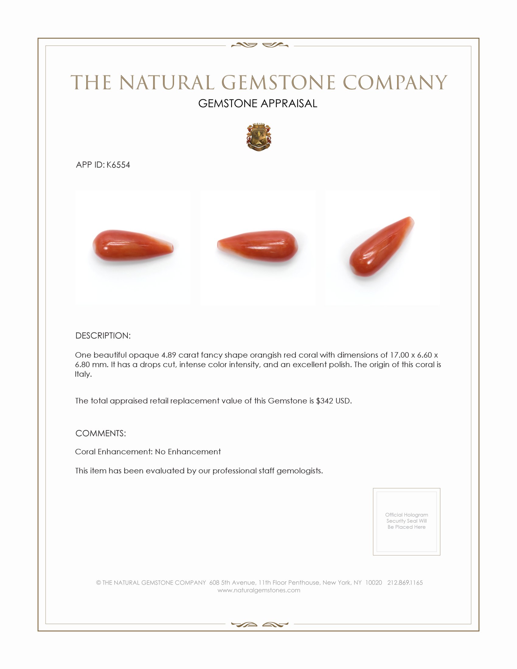 4.89 Ct. Coral from Italy