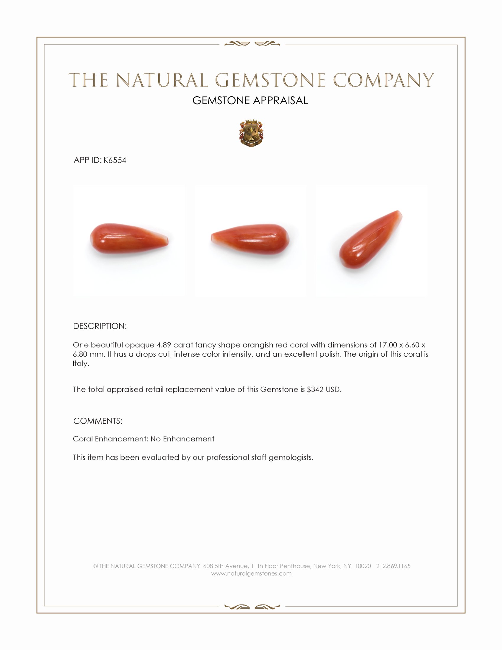 4.89 Ct. Coral from Italy