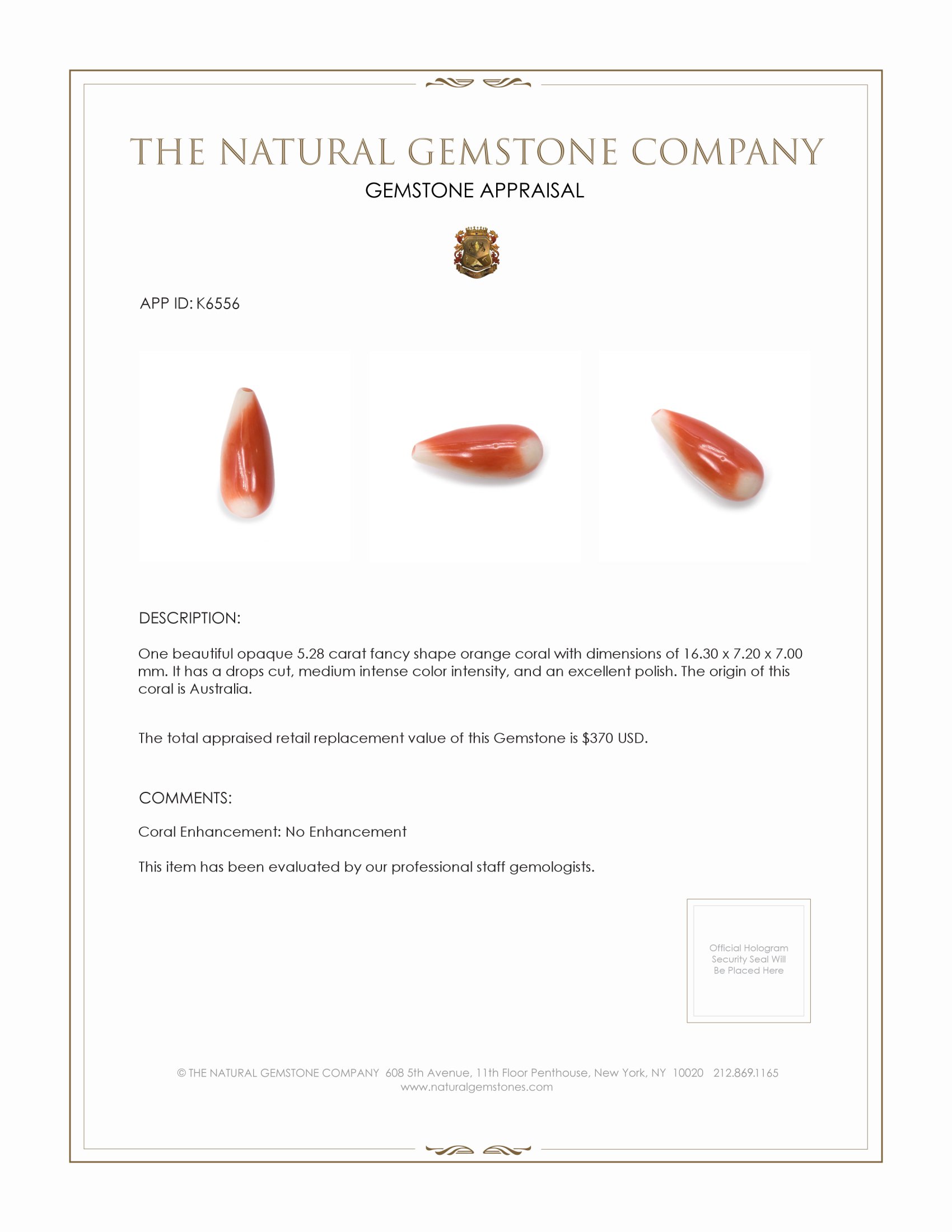 5.28 Ct. Coral from Australia