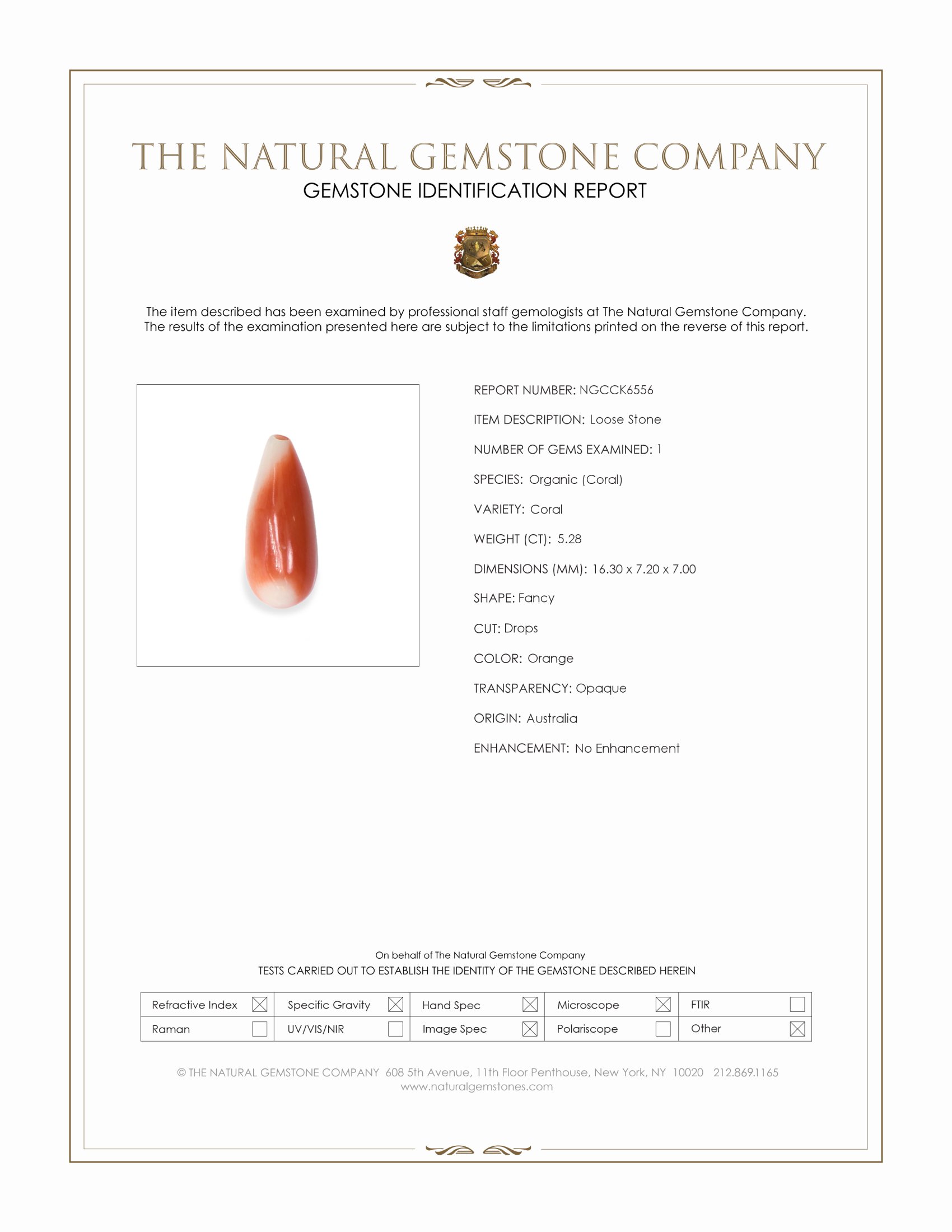 5.28 Ct. Orange Coral from Australia
