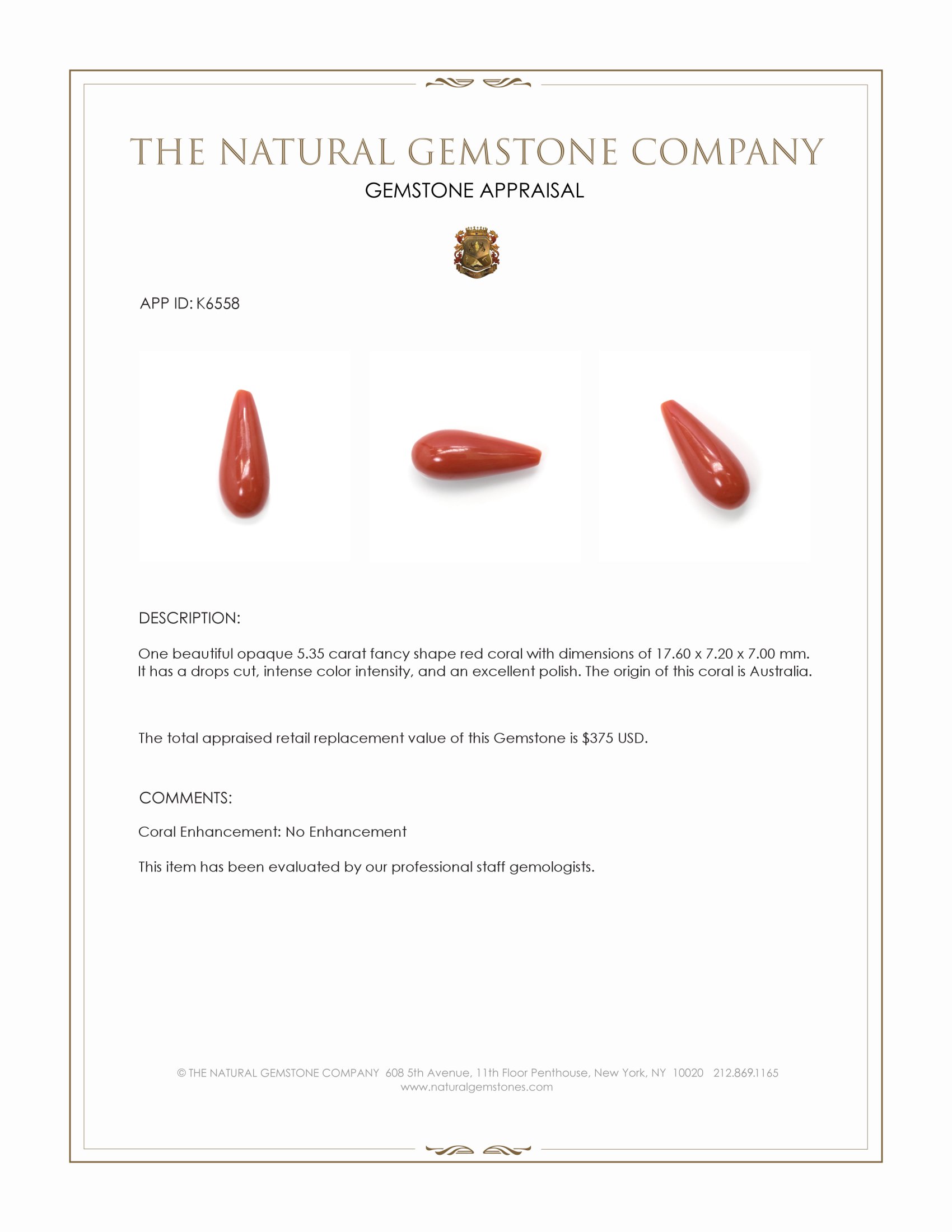 5.35 Ct. Coral from Australia