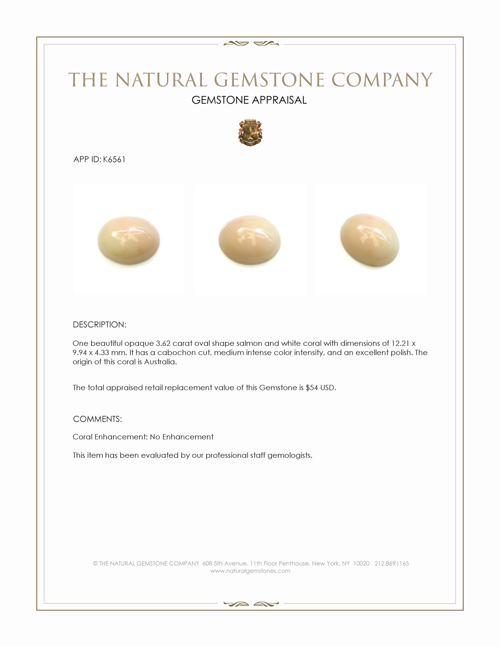 3.62 Ct. Cabochon Coral from Australia