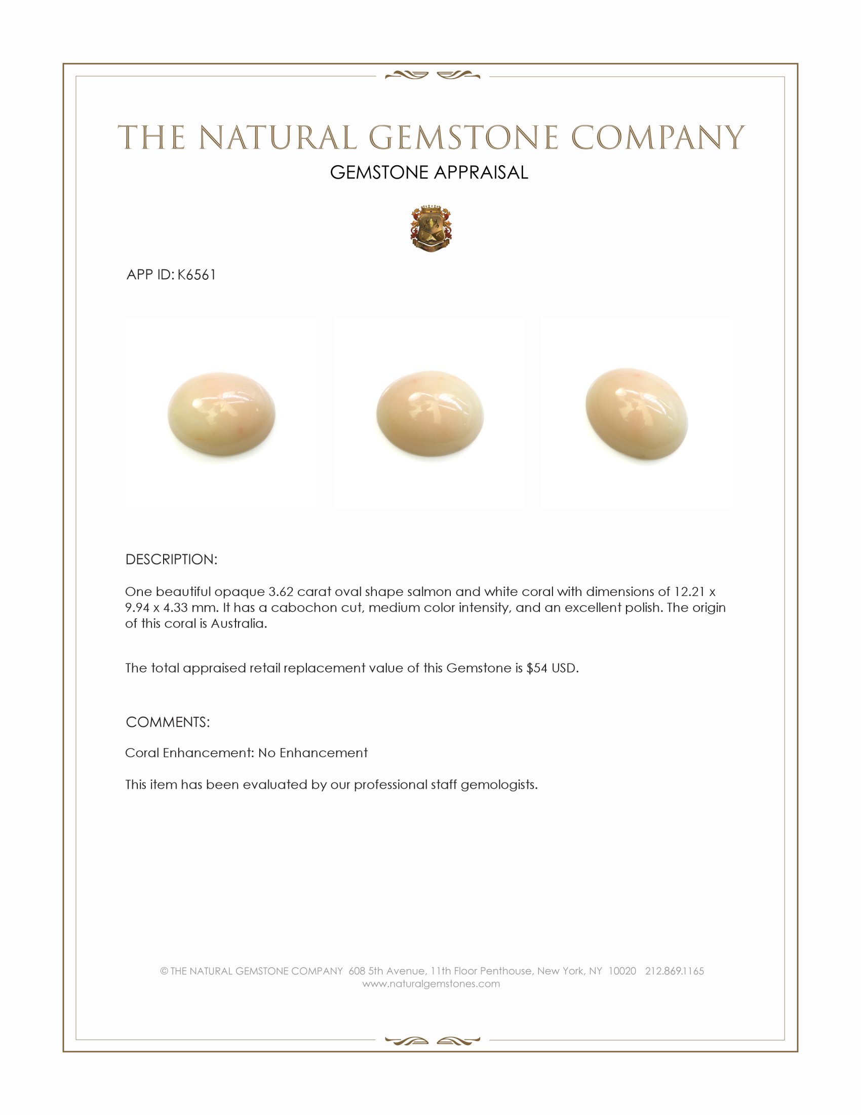 3.62 Ct. Cabochon Coral from Australia