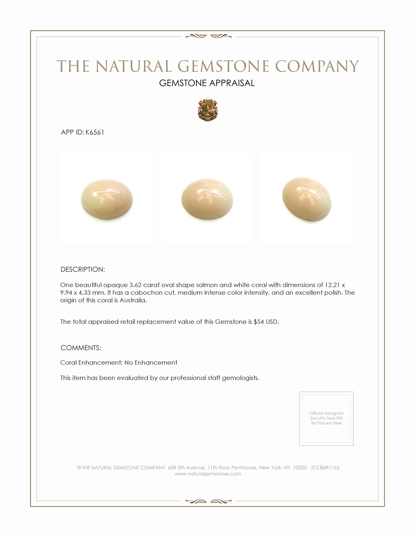 3.62 Ct. Cabochon Coral from Australia