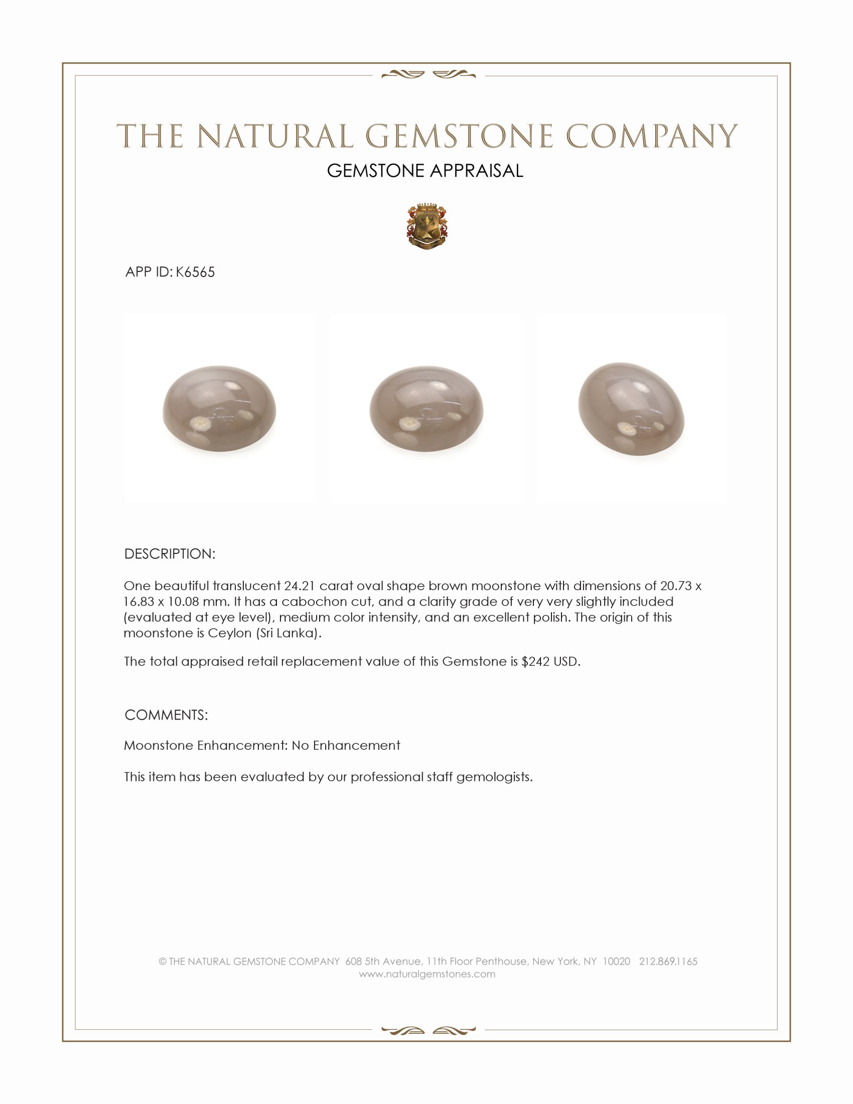 24.21 Ct. Cabochon Moonstone from Ceylon (Sri Lanka)