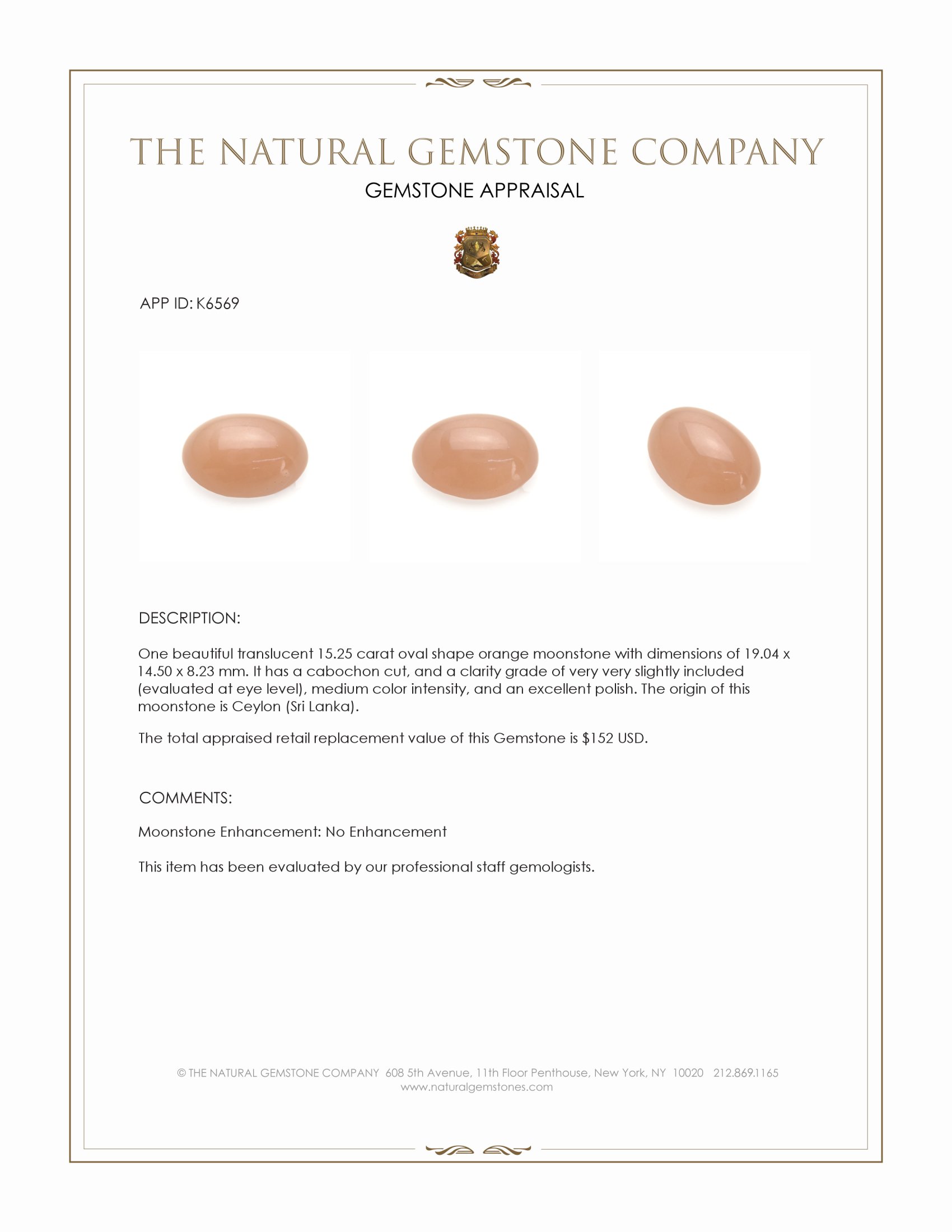 15.25 Ct. Cabochon Moonstone from Ceylon (Sri Lanka)