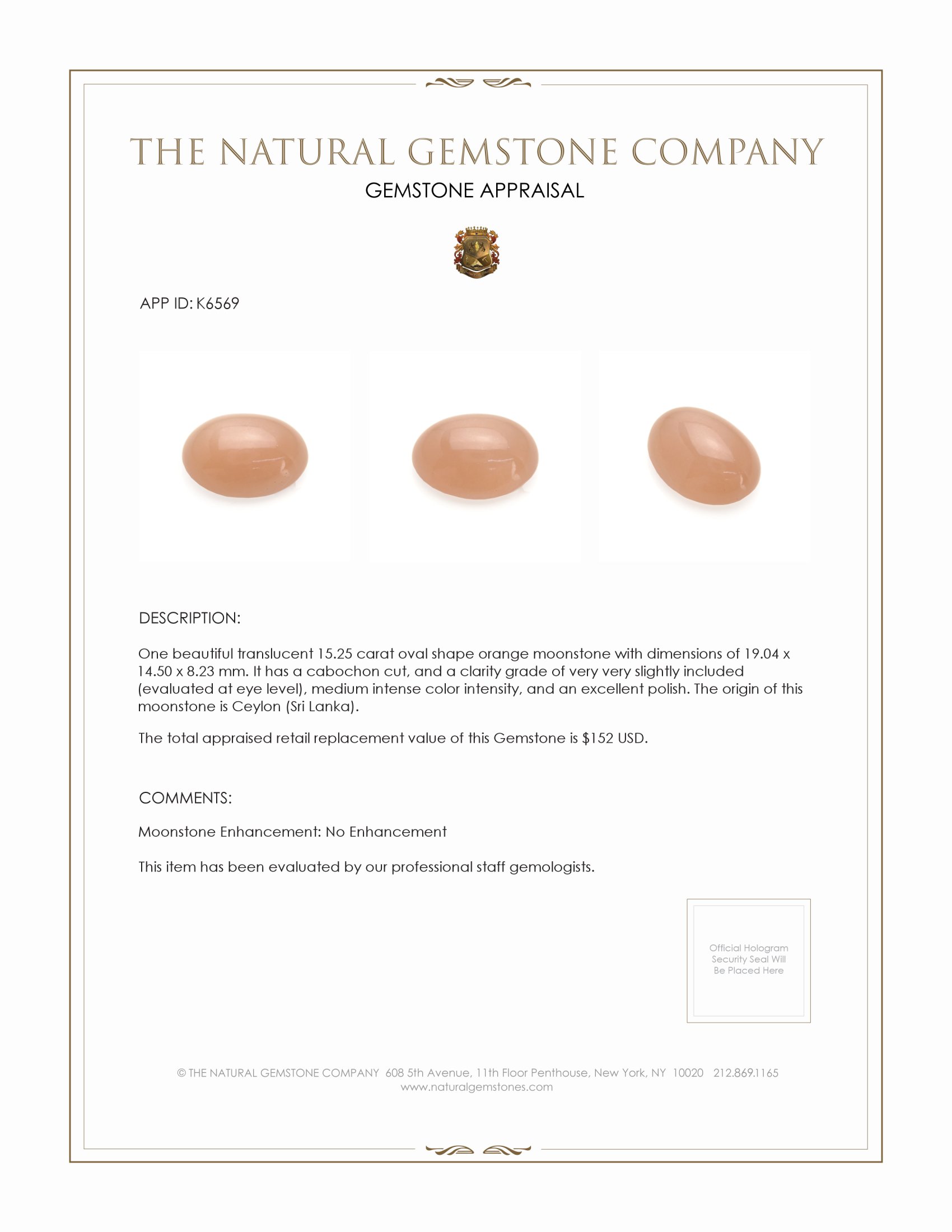 15.25 Ct. Cabochon Moonstone from Ceylon (Sri Lanka)