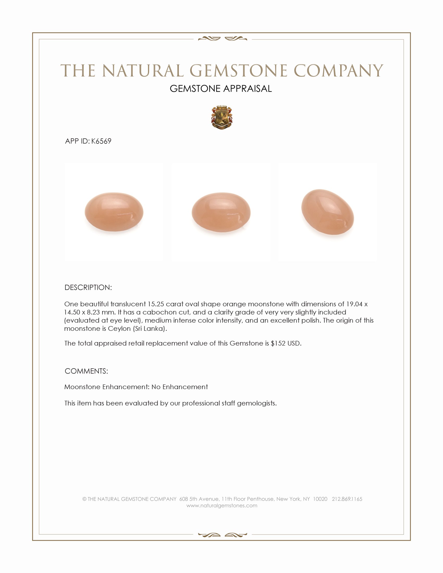 15.25 Ct. Cabochon Moonstone from Ceylon (Sri Lanka)