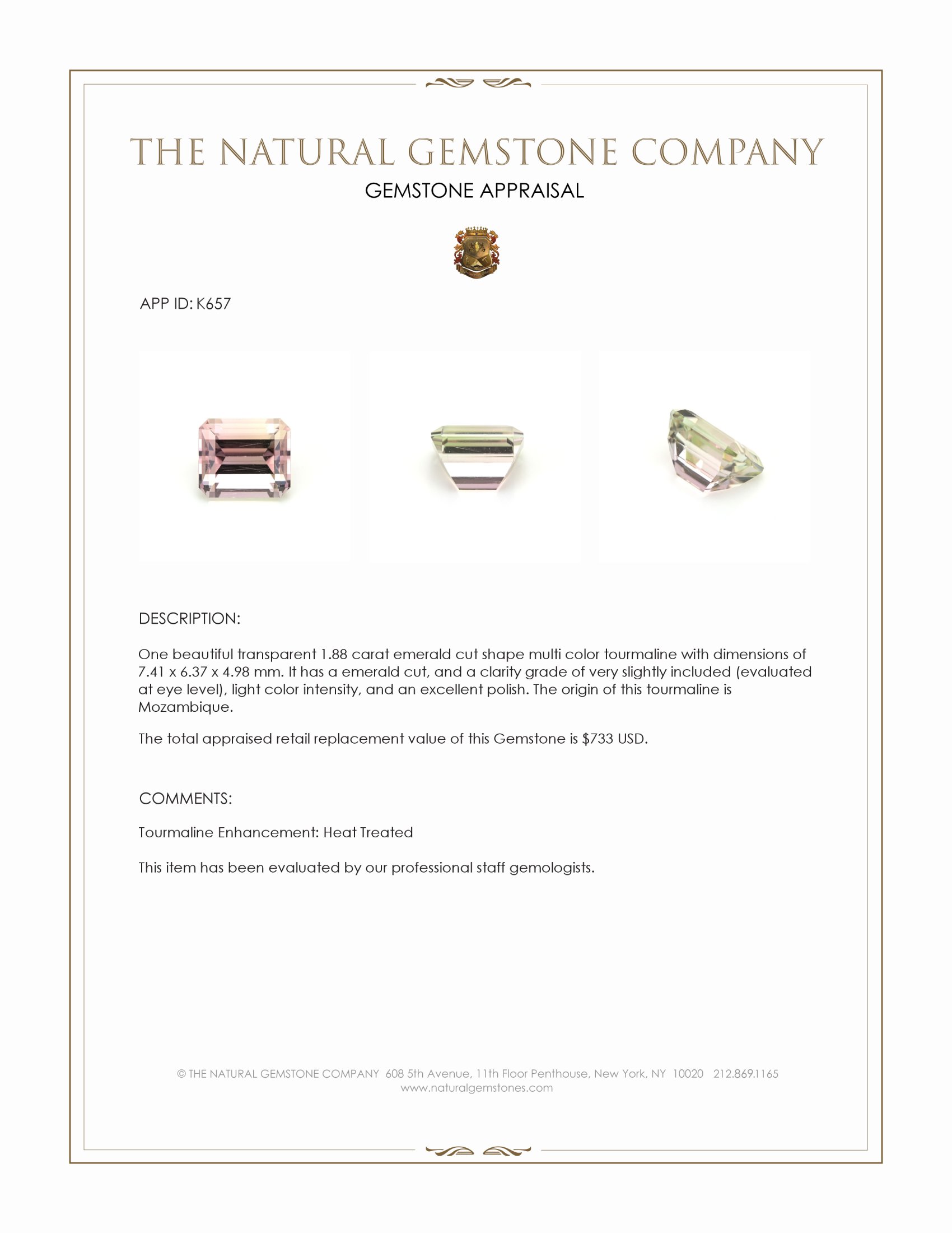 1.88 Ct. Multi Color Tourmaline from Mozambique