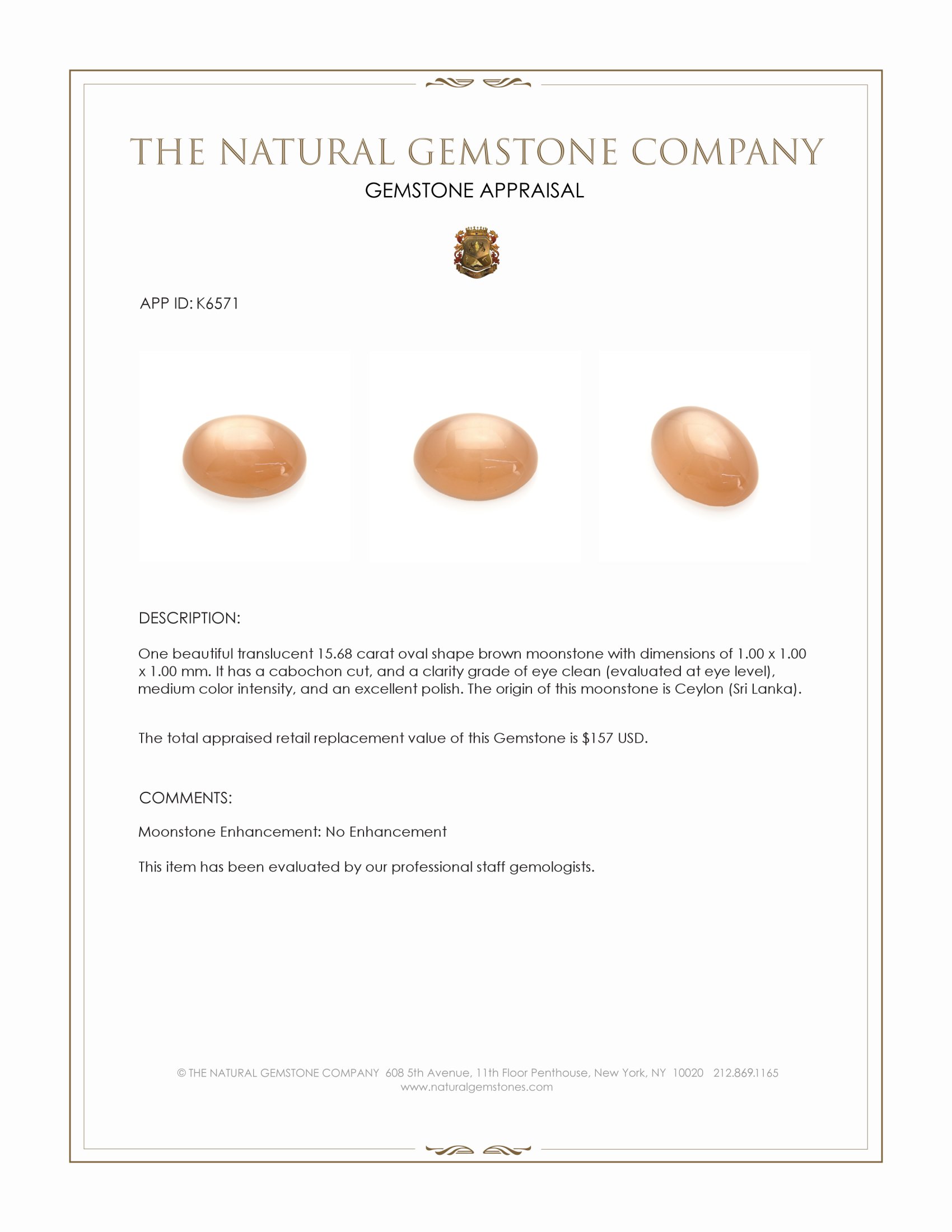 15.68 Ct. Cabochon Moonstone from Ceylon (Sri Lanka)