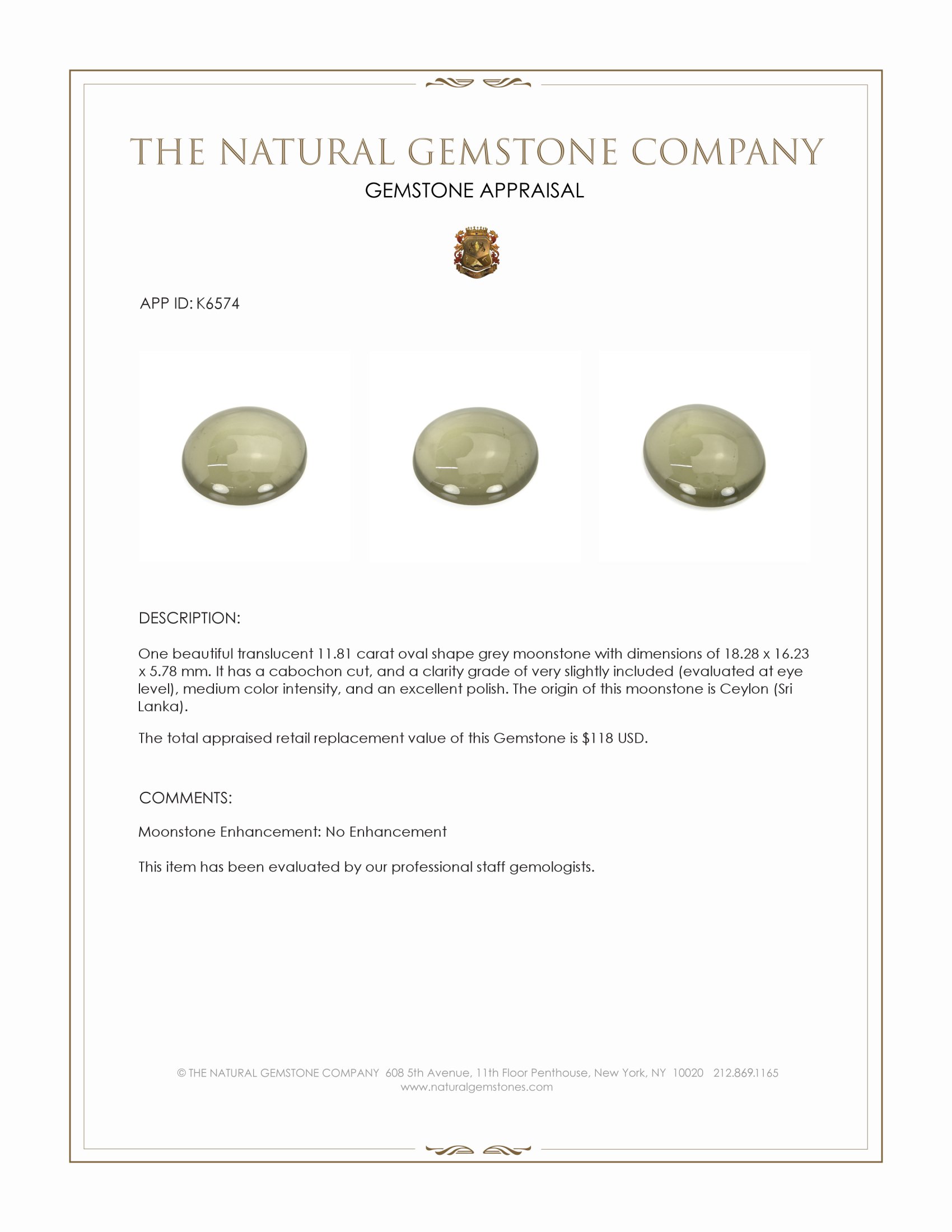 11.81 Ct. Cabochon Moonstone from Ceylon (Sri Lanka)