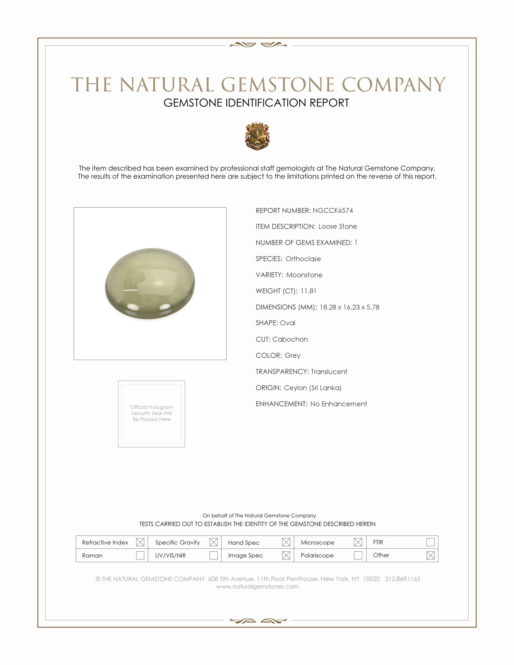 11.81 Ct. Cabochon Moonstone from Ceylon (Sri Lanka)