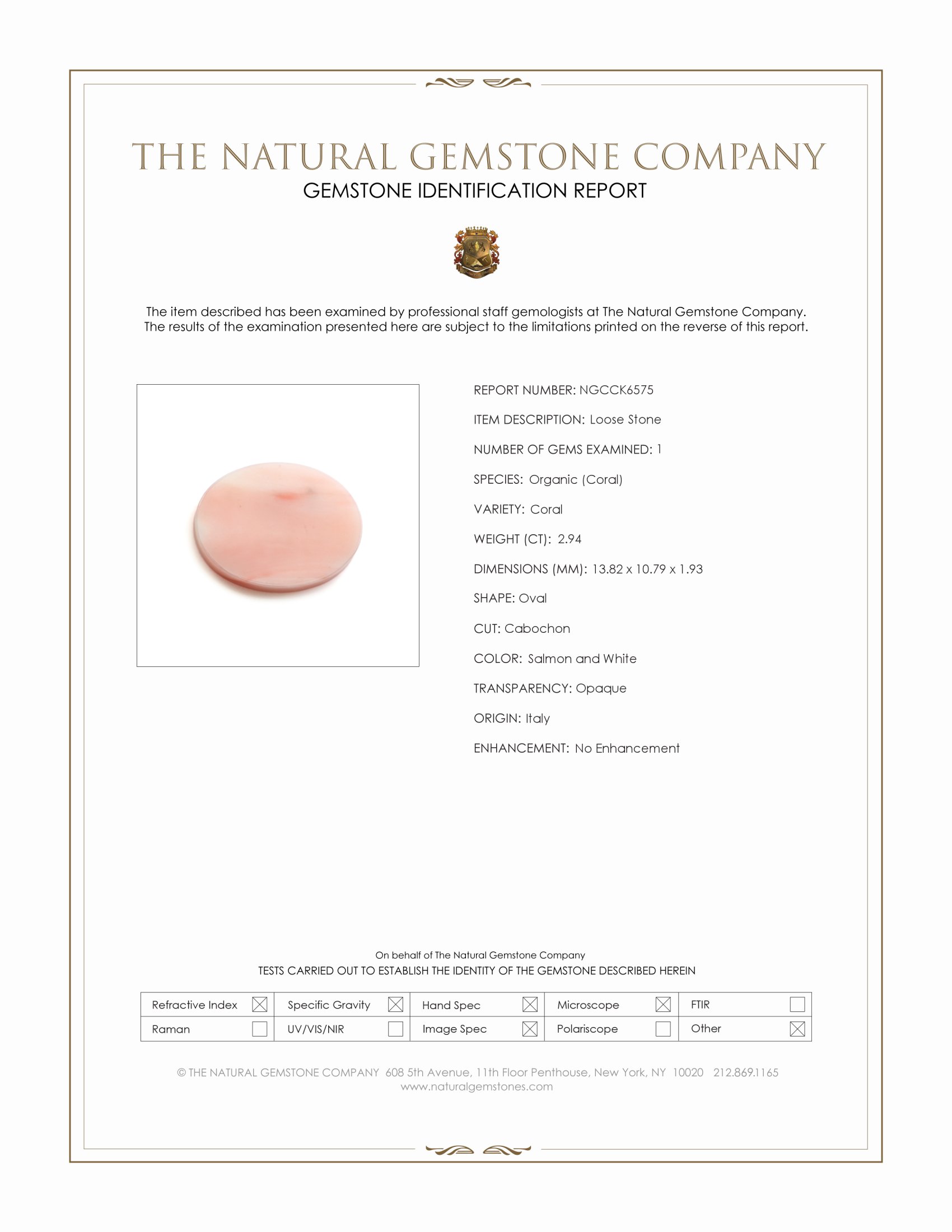 2.94 Ct. Salmon and White Cabochon Coral from Italy