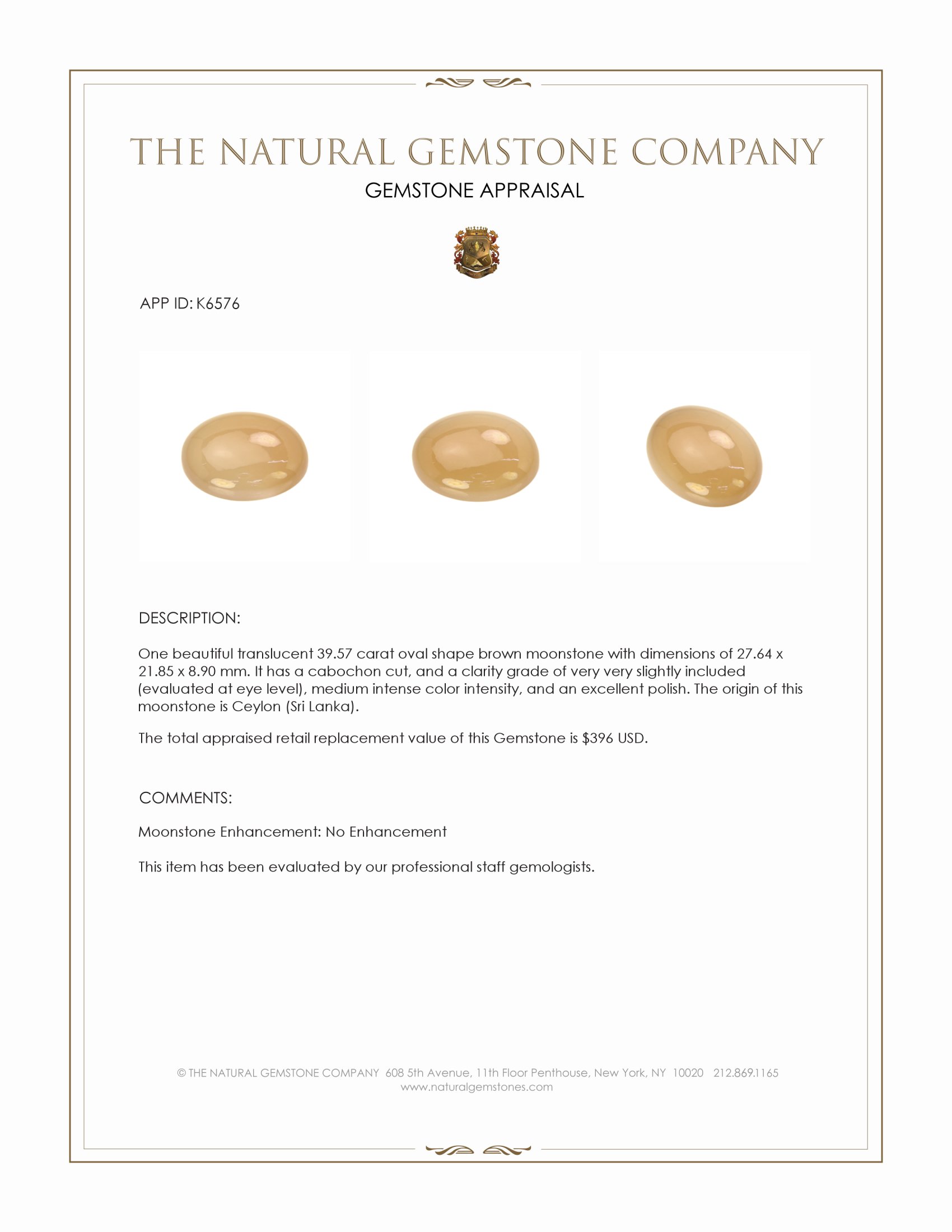 39.57 Ct. Cabochon Moonstone from Ceylon (Sri Lanka)