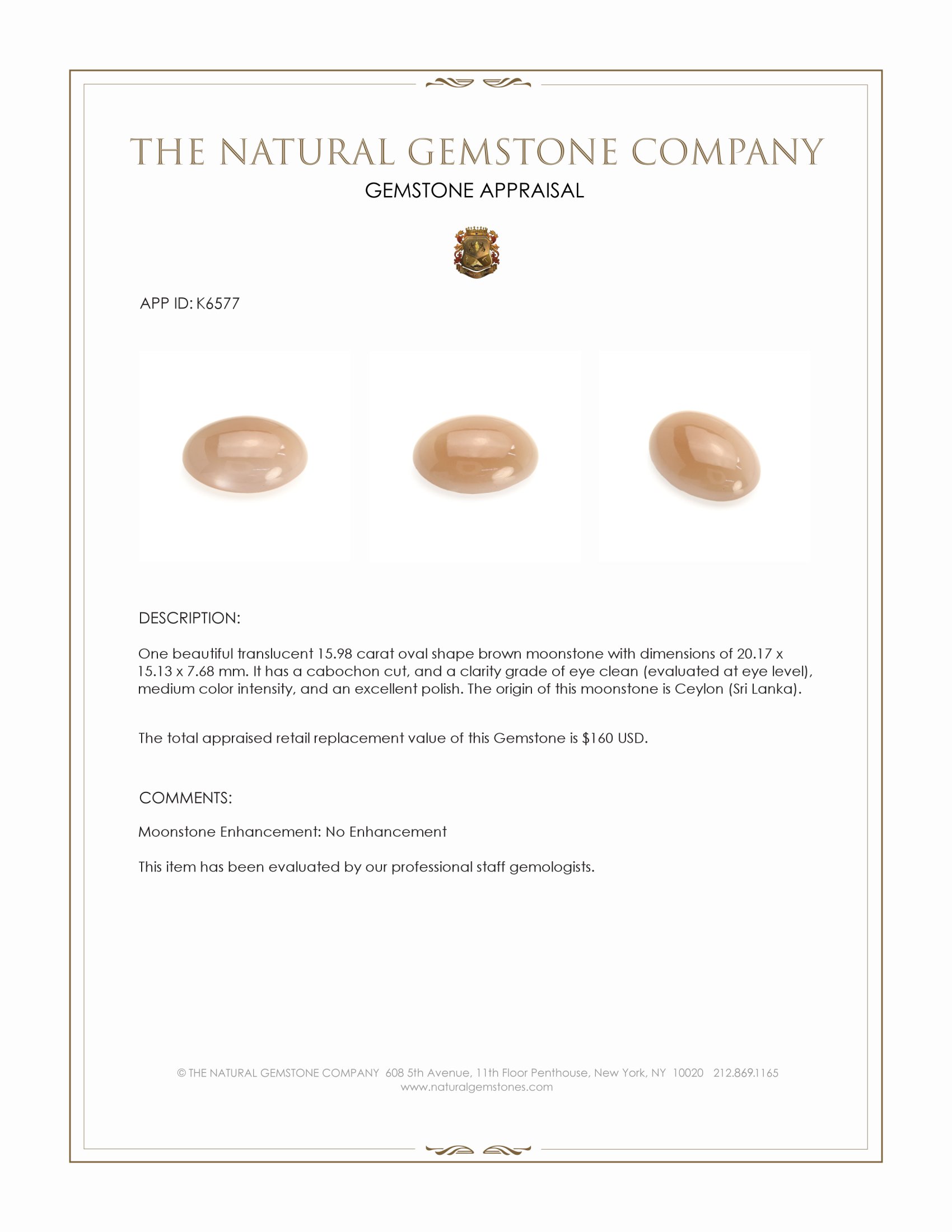 15.98 Ct. Cabochon Moonstone from Ceylon (Sri Lanka)