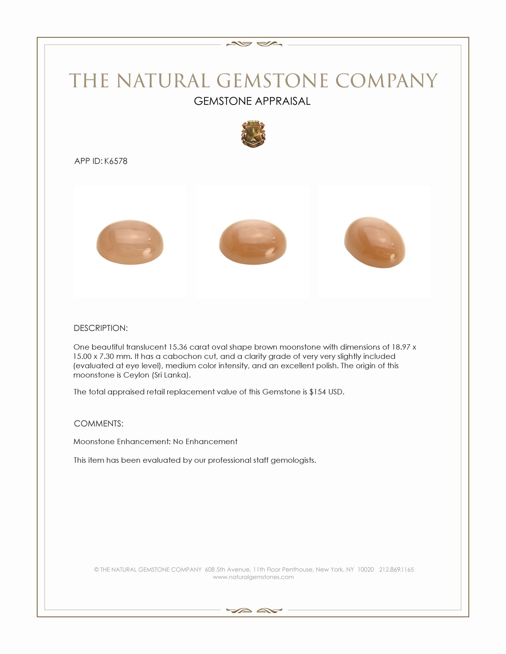 15.36 Ct. Cabochon Moonstone from Ceylon (Sri Lanka)