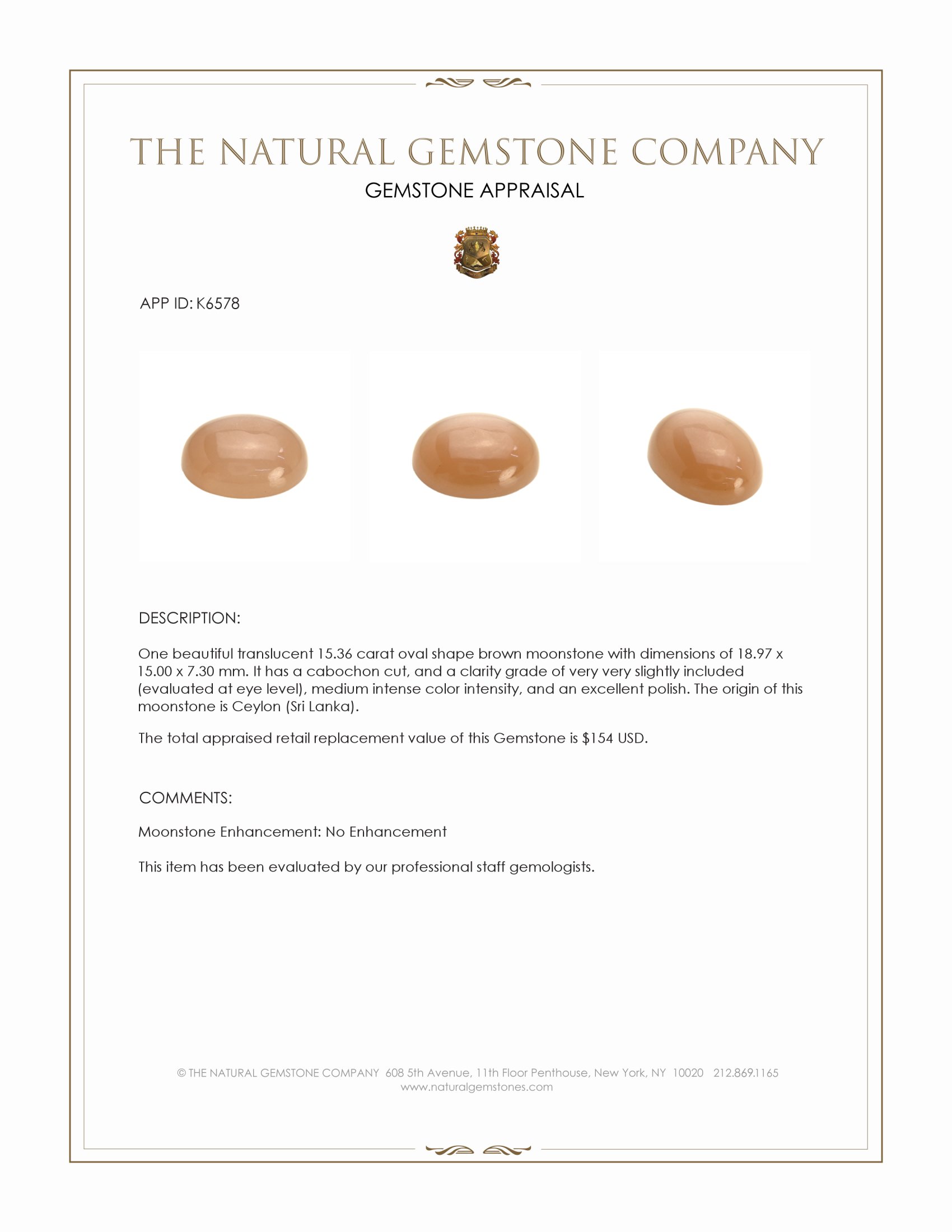 15.36 Ct. Cabochon Moonstone from Ceylon (Sri Lanka)