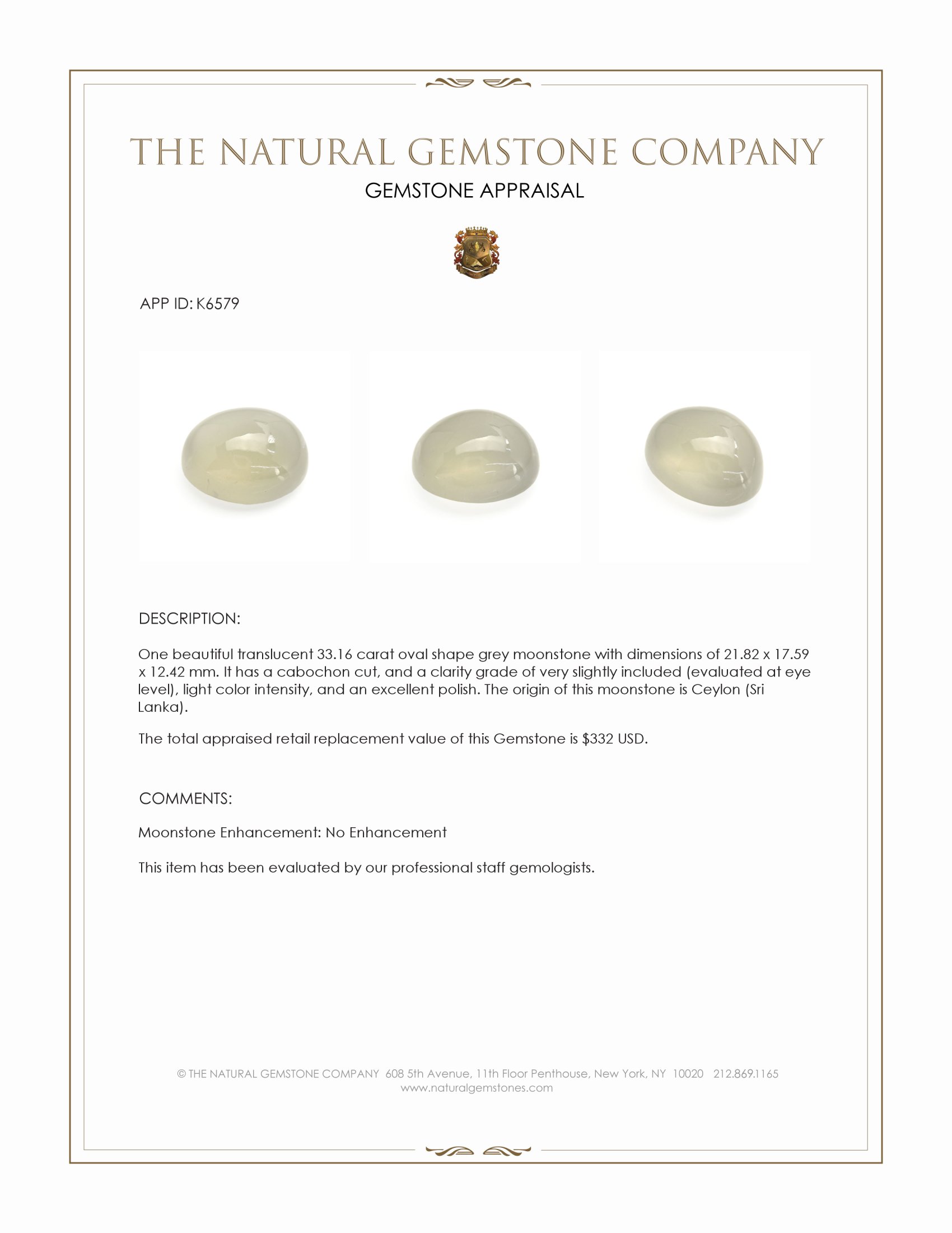 33.16 Ct. Cabochon Moonstone from Ceylon (Sri Lanka)