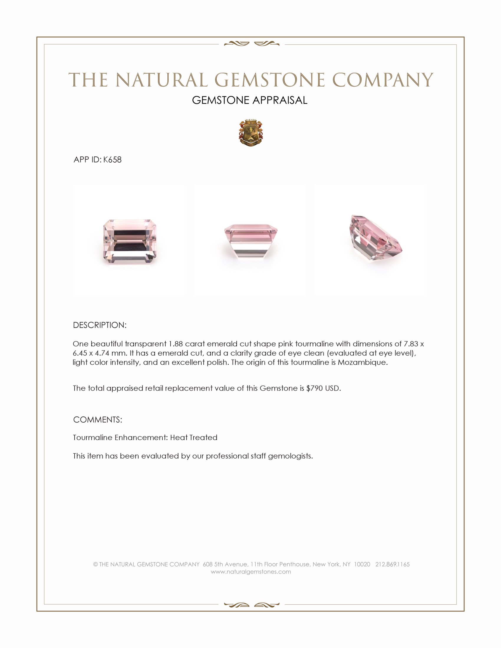 1.88 Ct. Pink Tourmaline from Mozambique