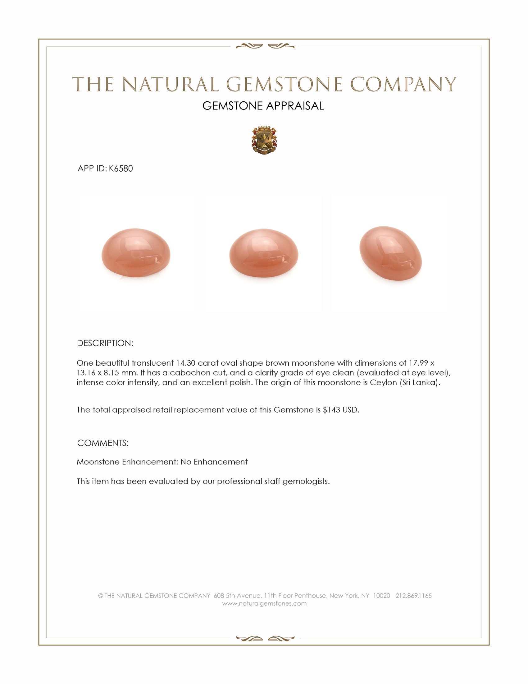 14.30 Ct. Cabochon Moonstone from Ceylon (Sri Lanka)