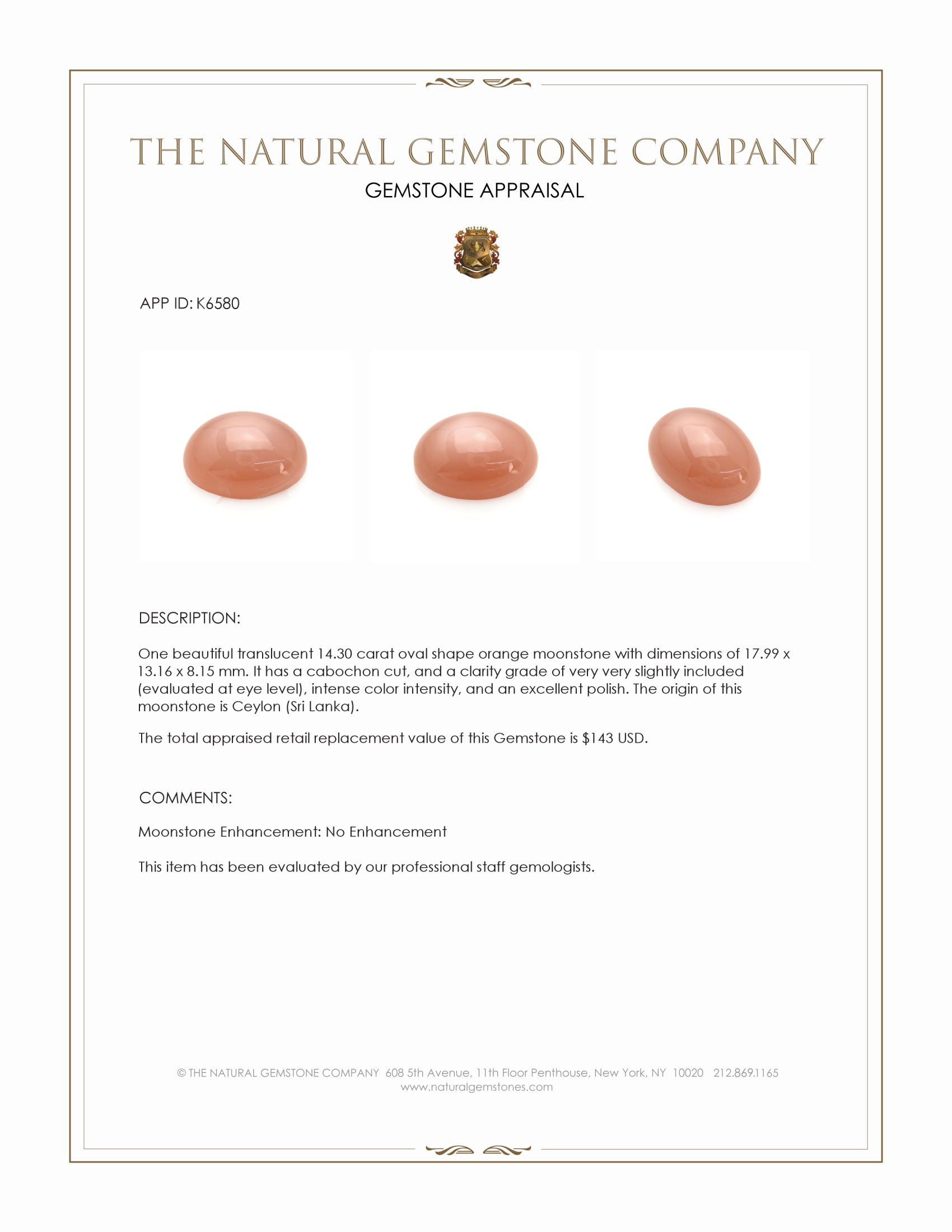 14.30 Ct. Cabochon Moonstone from Ceylon (Sri Lanka)