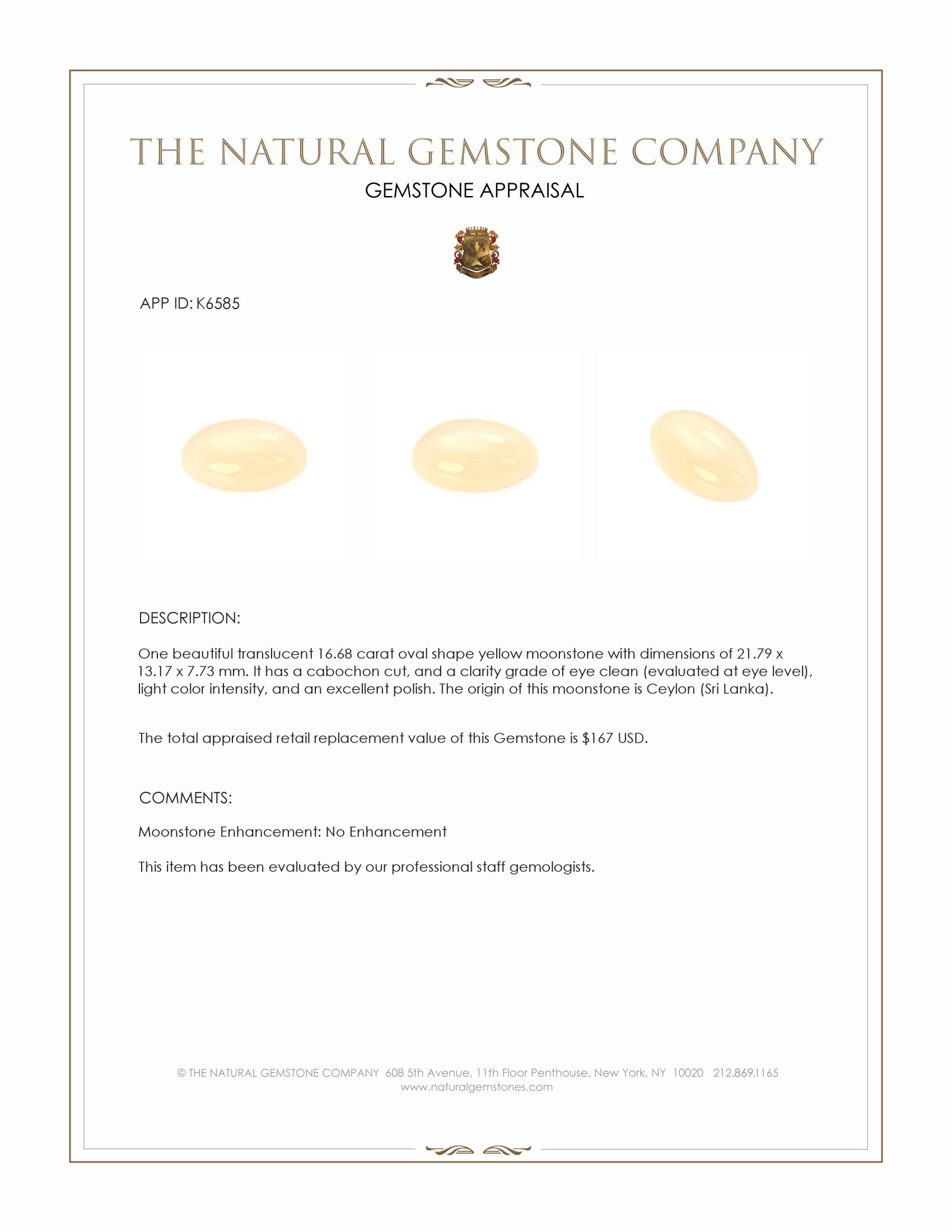 16.68 Ct. Cabochon Moonstone from Ceylon (Sri Lanka)